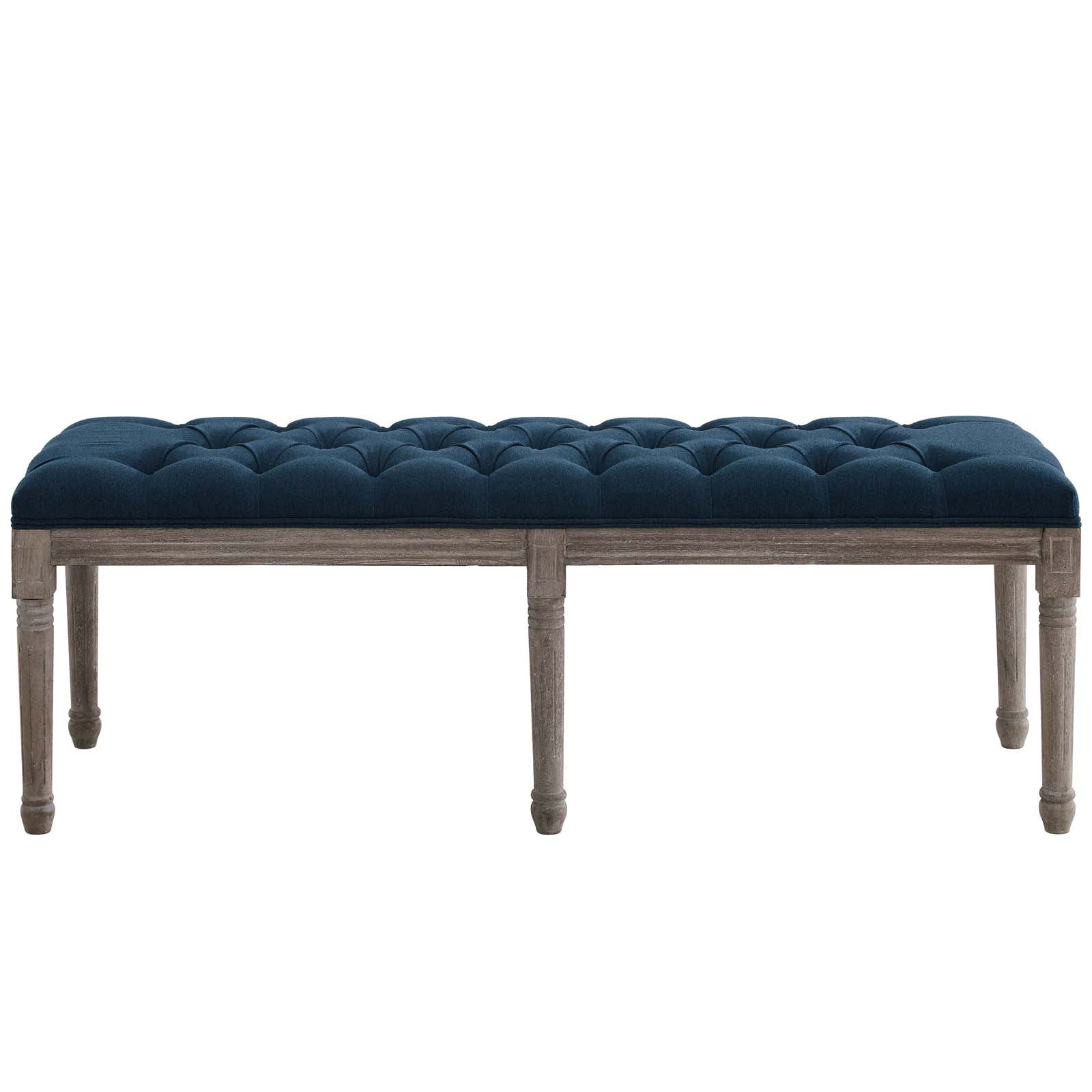 Modway Benches - Province French Vintage Upholstered Fabric Bench Navy