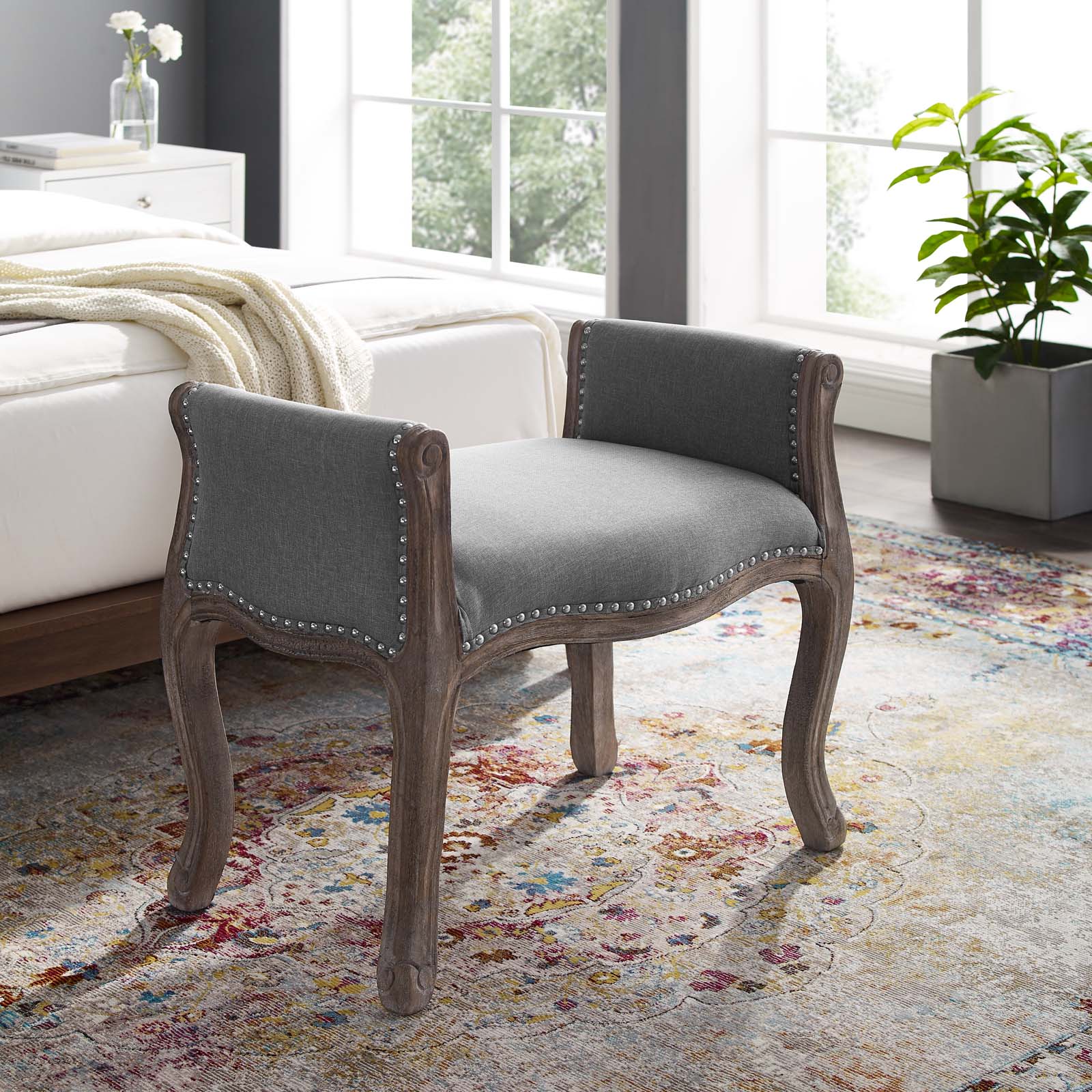Modway Benches - Avail Vintage French Upholstered Fabric Bench Light Gray