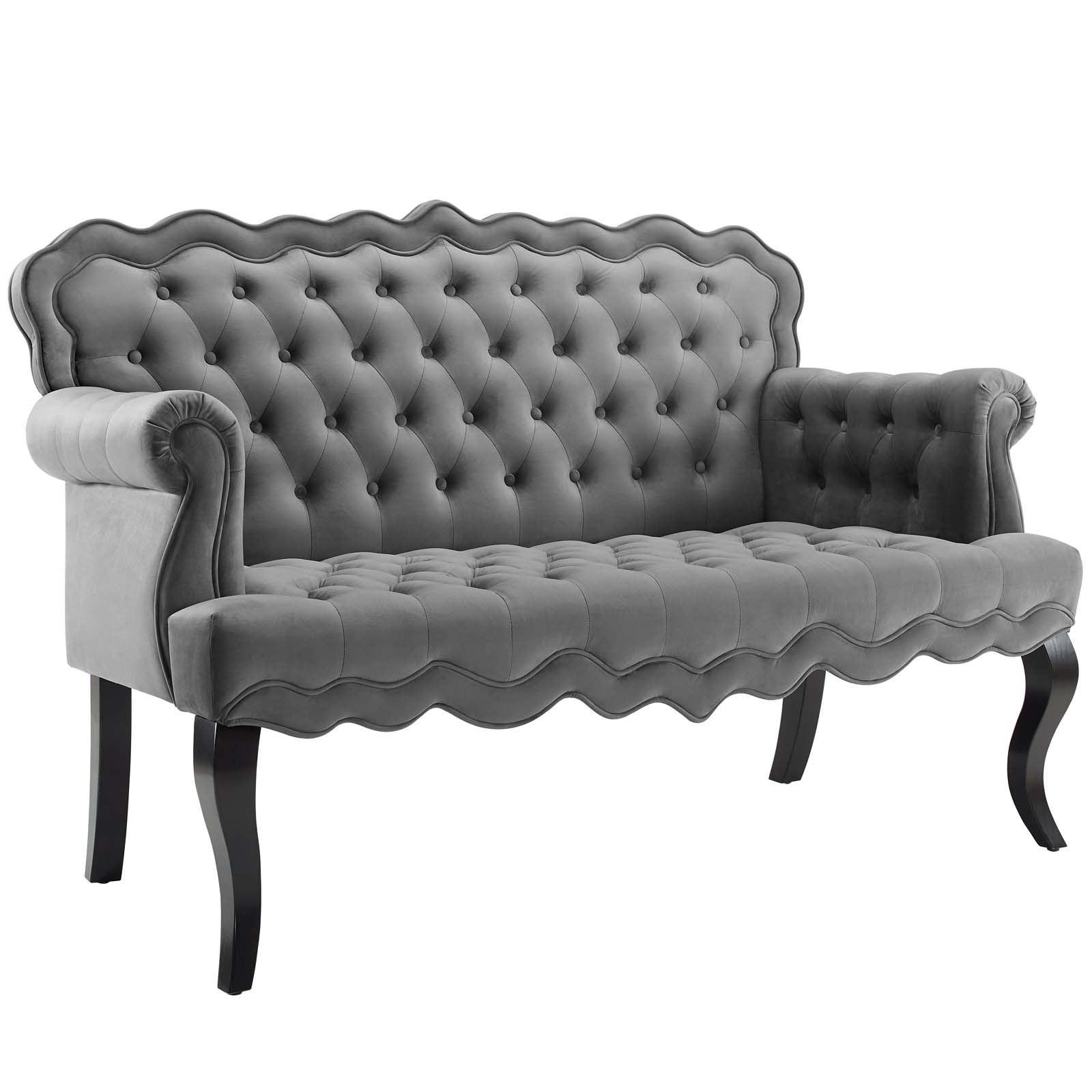 Viola Chesterfield Button Tufted Loveseat Performance Velvet Settee Gray