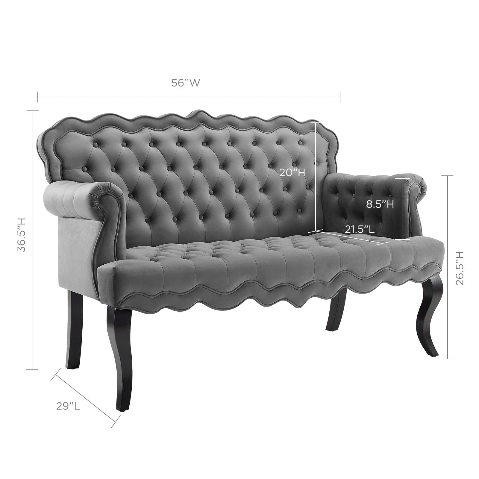 Viola Chesterfield Button Tufted Loveseat Performance Velvet Settee Gray
