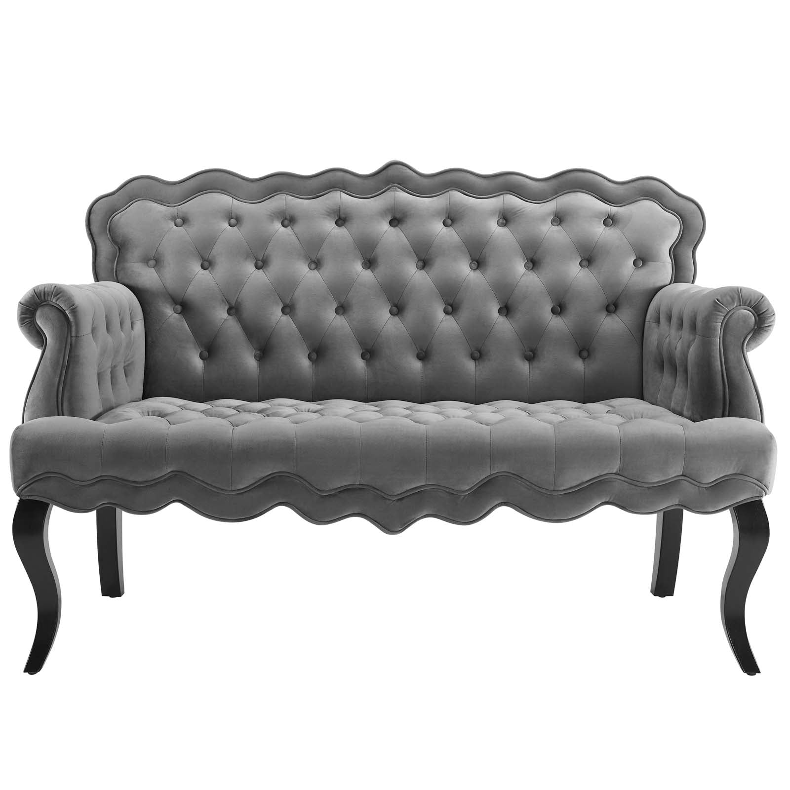 Viola Chesterfield Button Tufted Loveseat Performance Velvet Settee Gray