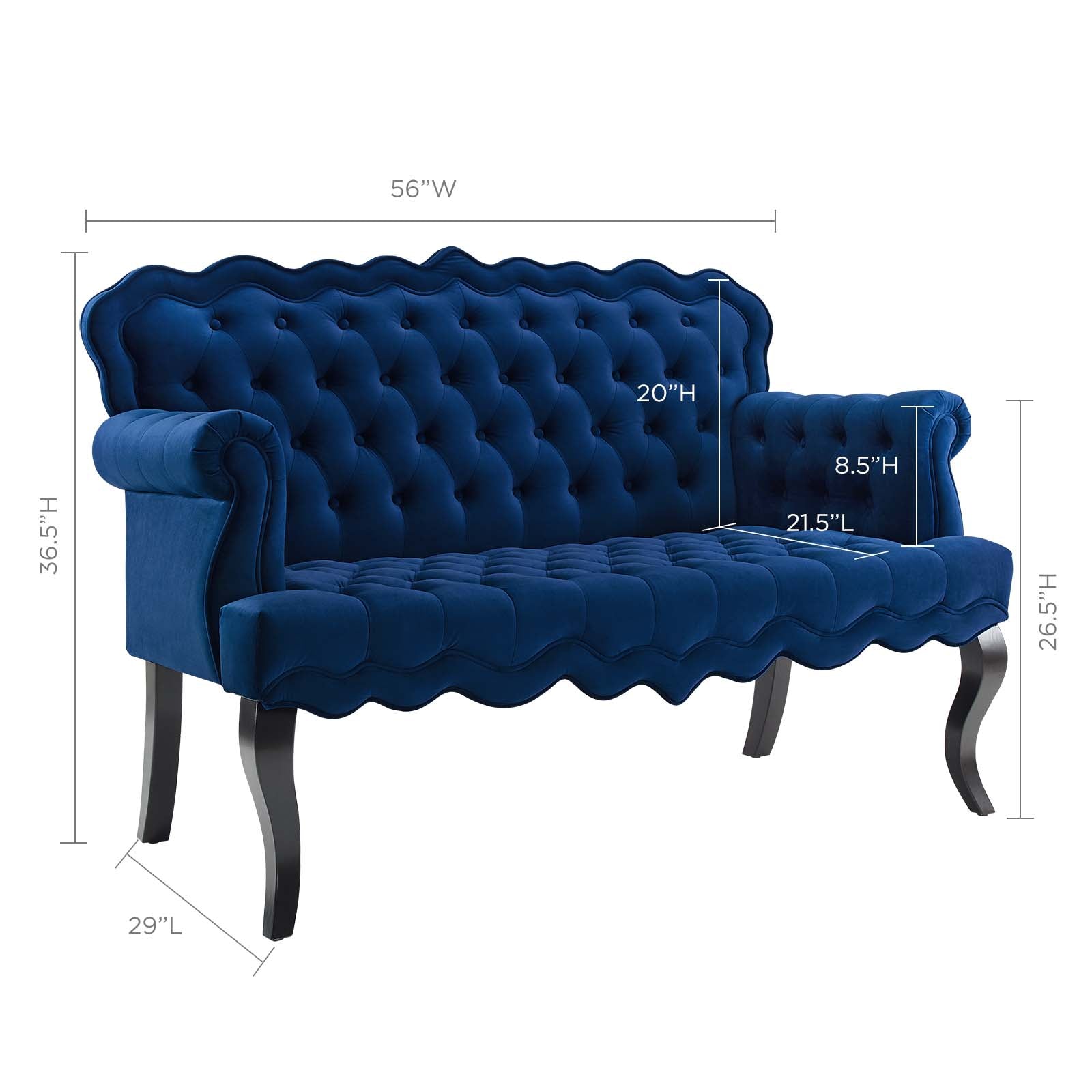 Viola Chesterfield Button Tufted Loveseat Performance Velvet Settee Navy