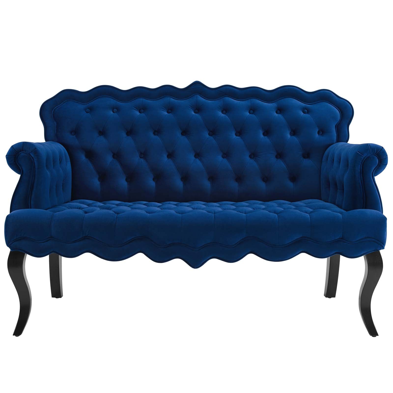 Viola Chesterfield Button Tufted Loveseat Performance Velvet Settee Navy