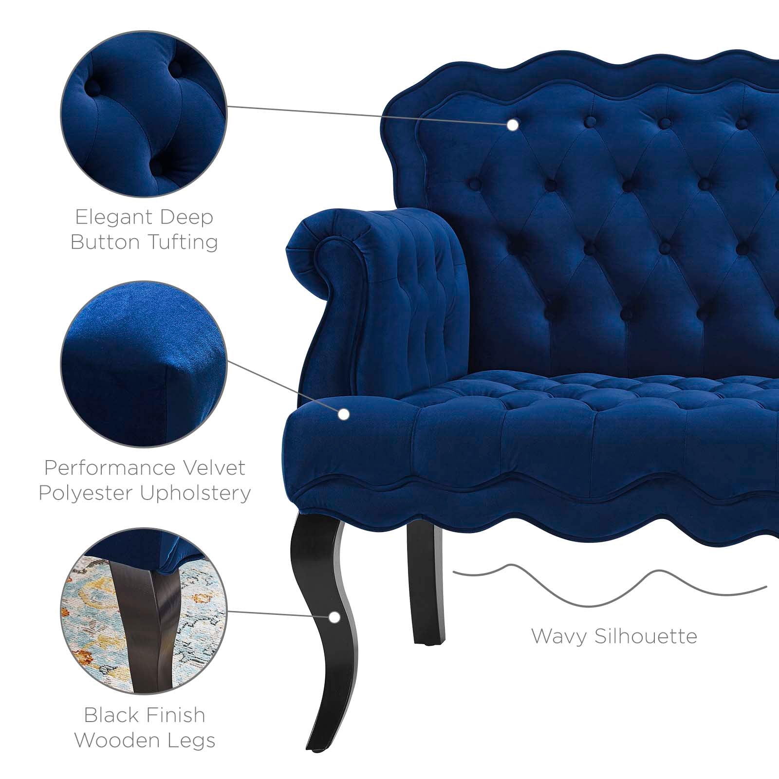 Viola Chesterfield Button Tufted Loveseat Performance Velvet Settee Navy