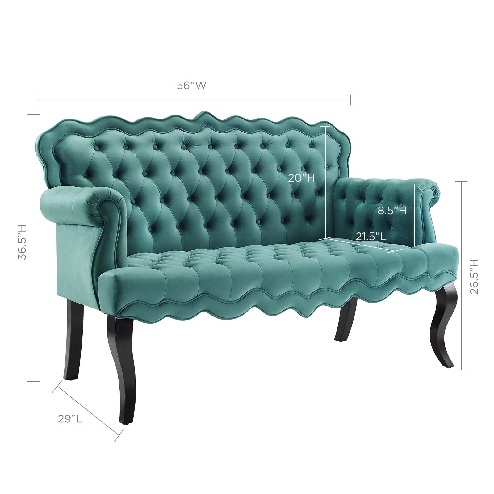 Modway Loveseats - Viola Chesterfield Button Tufted Loveseat Performance Velvet Settee Teal