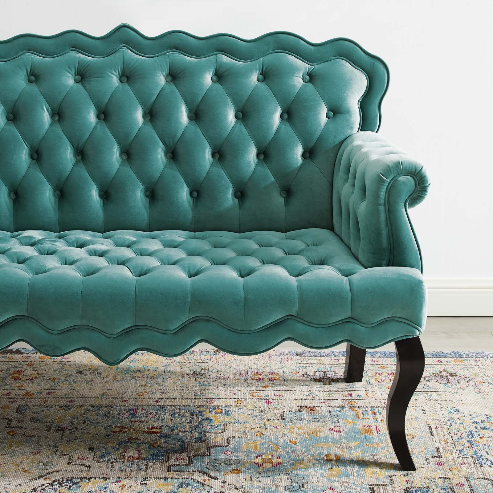 Modway Loveseats - Viola Chesterfield Button Tufted Loveseat Performance Velvet Settee Teal