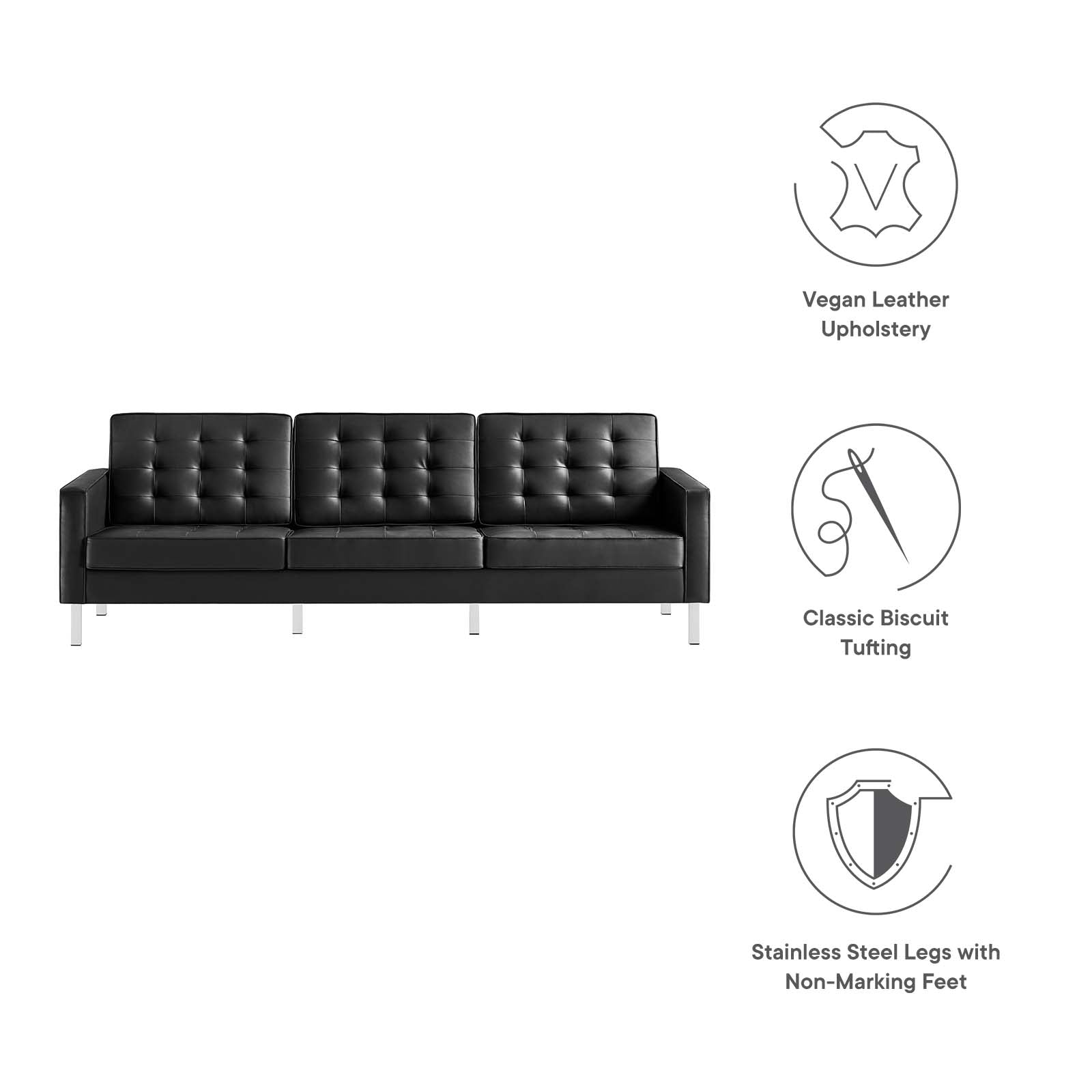 Modway Sofas & Couches - Loft Faux Leather Sofa Black