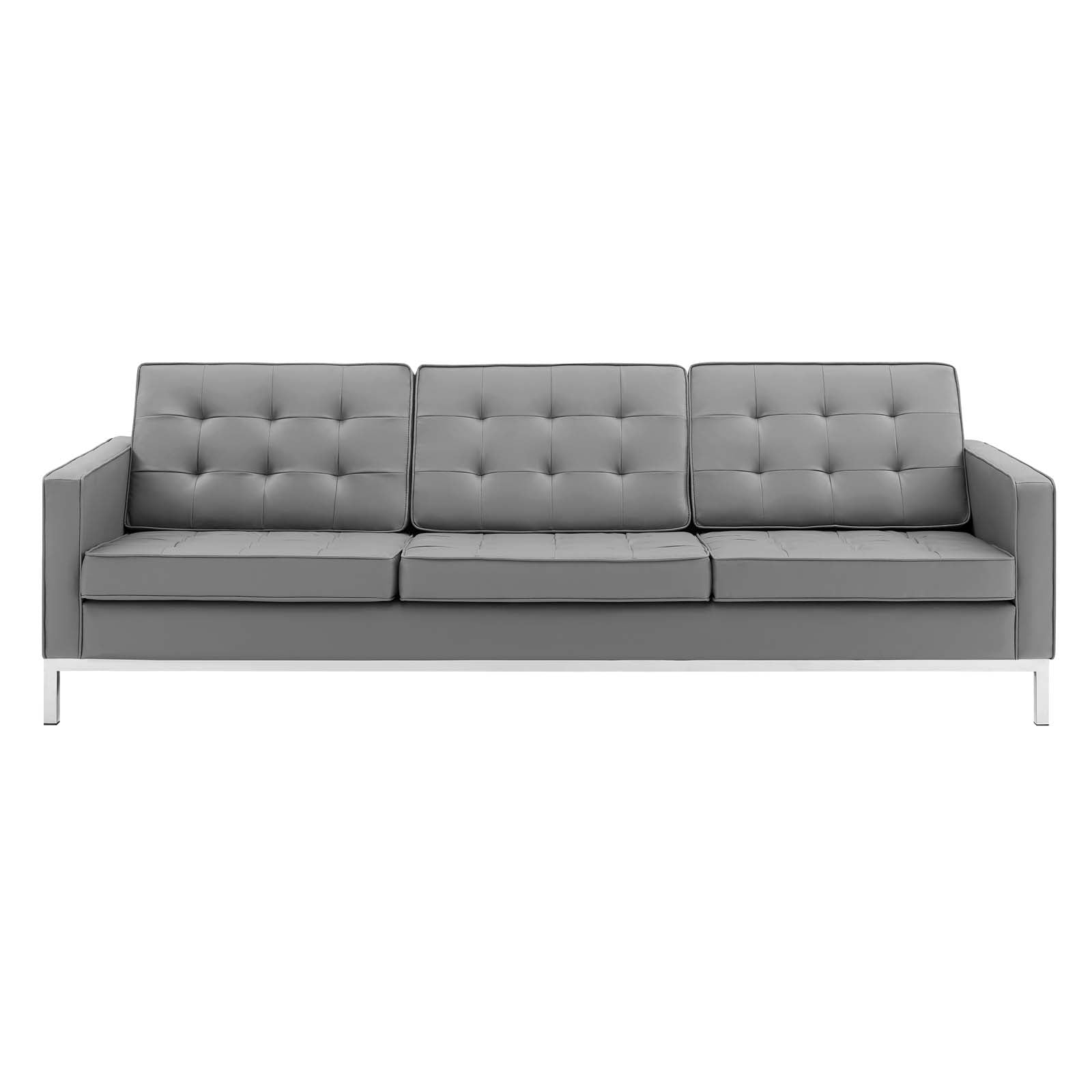 Modway Sofas & Couches - Loft Tufted Upholstered Faux Leather Sofa Silver Gray