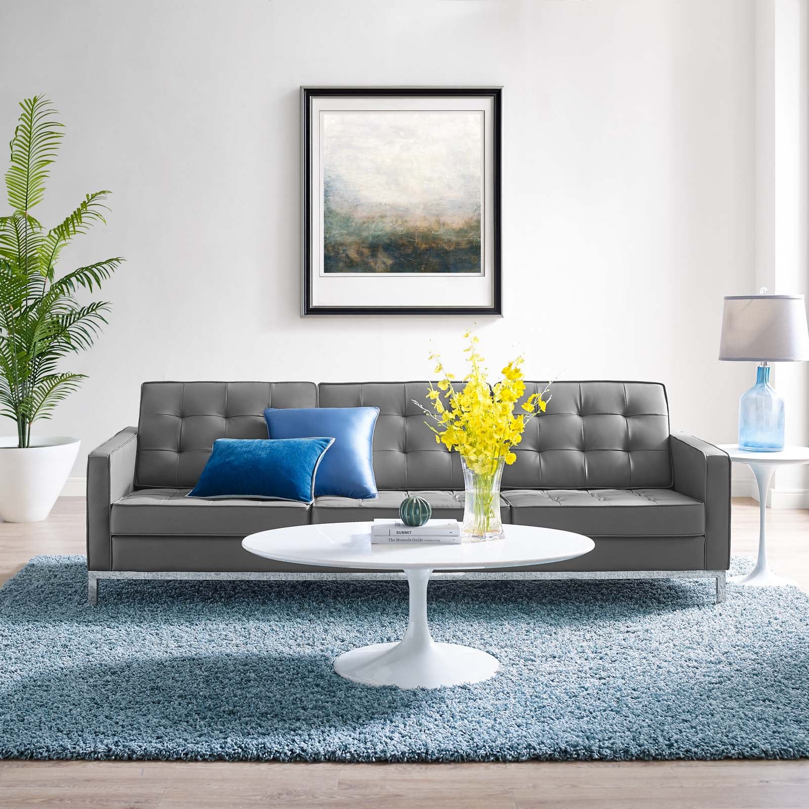 Modway Sofas & Couches - Loft Tufted Upholstered Faux Leather Sofa Silver Gray