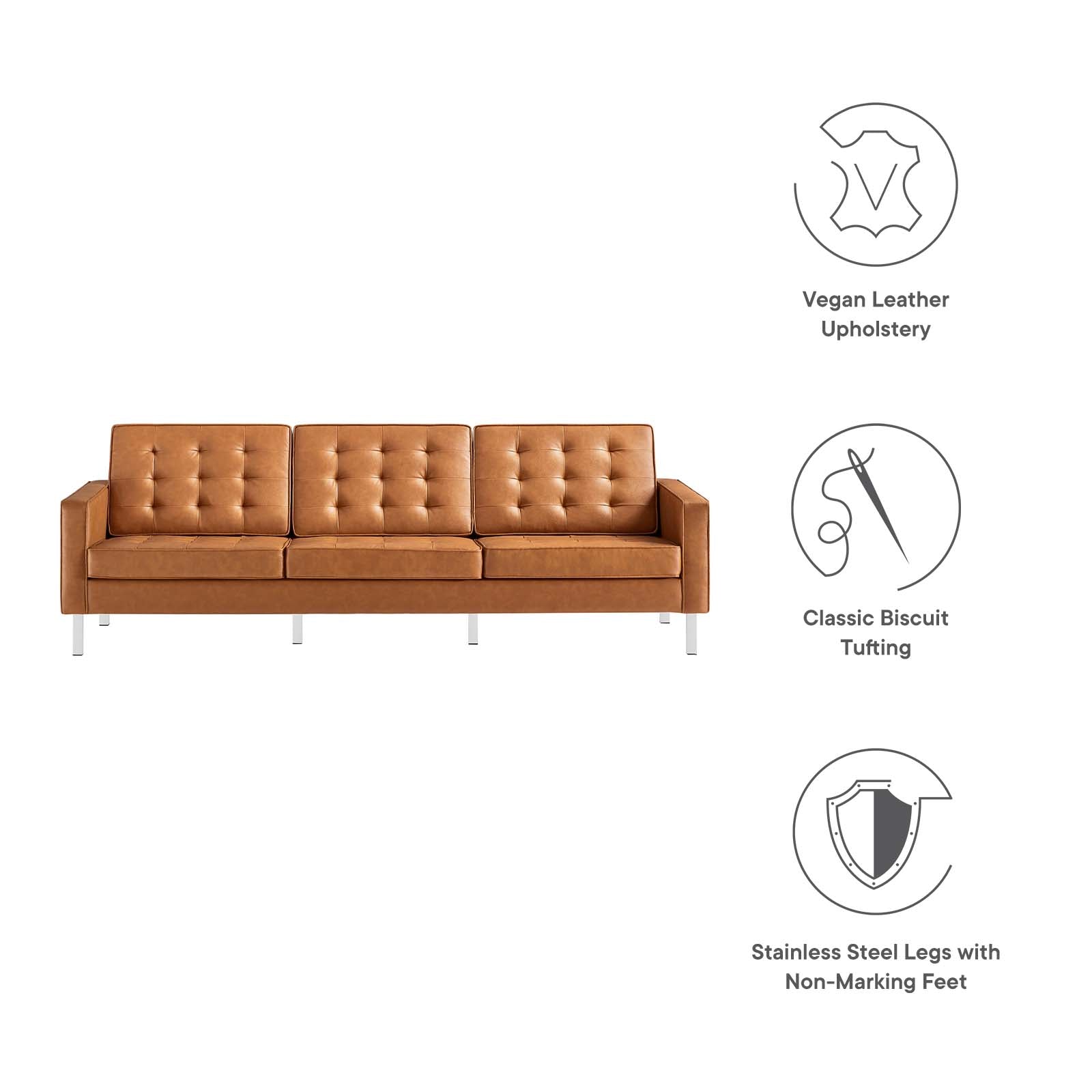 Modway Sofas & Couches - Loft Faux Leather Sofa Tan
