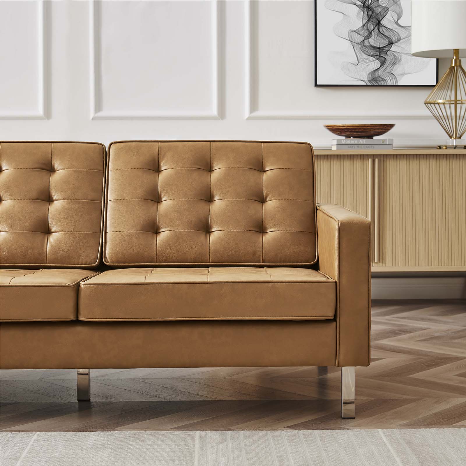 Modway Sofas & Couches - Loft Faux Leather Sofa Tan