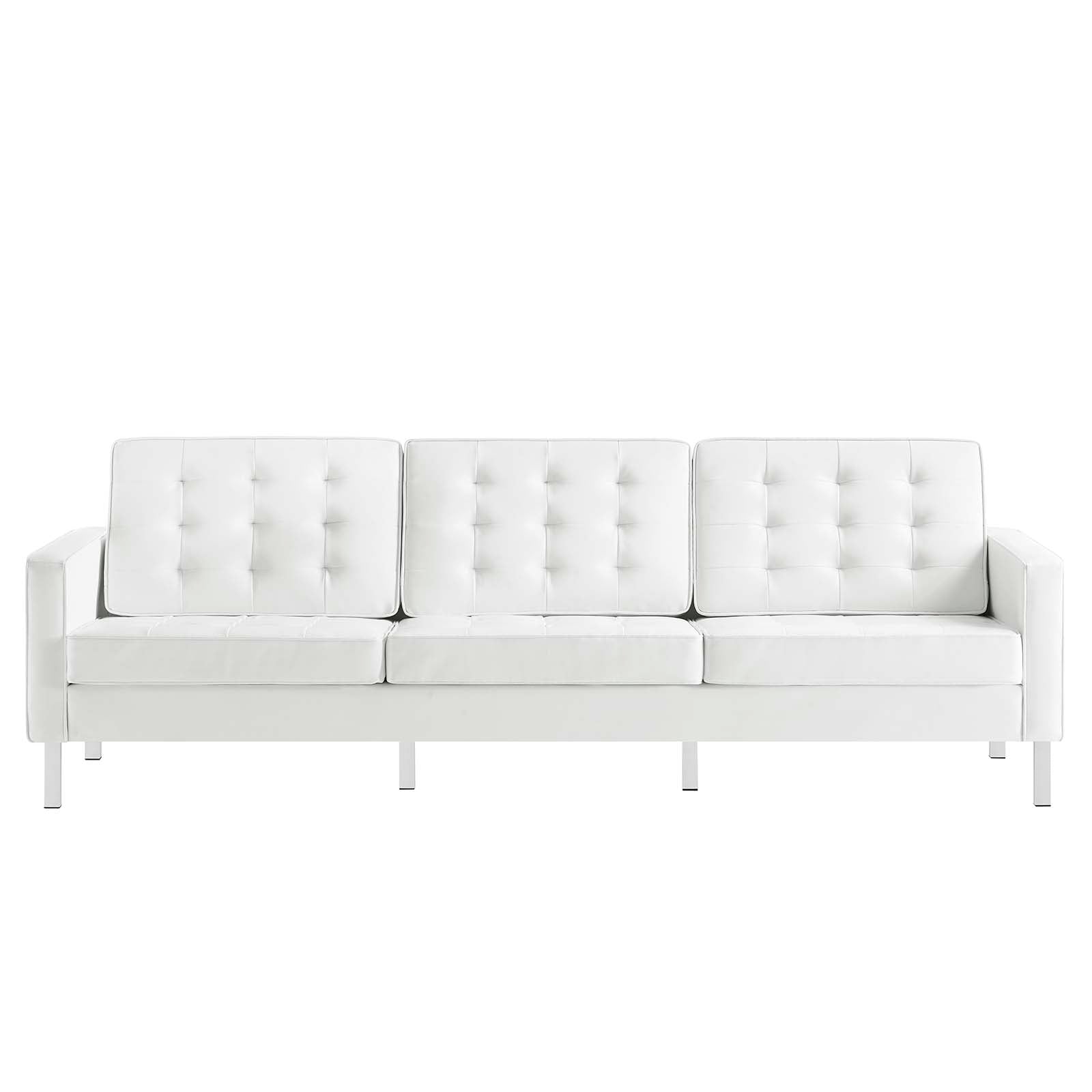 Modway Sofas & Couches - Loft Faux Leather Sofa Silver White