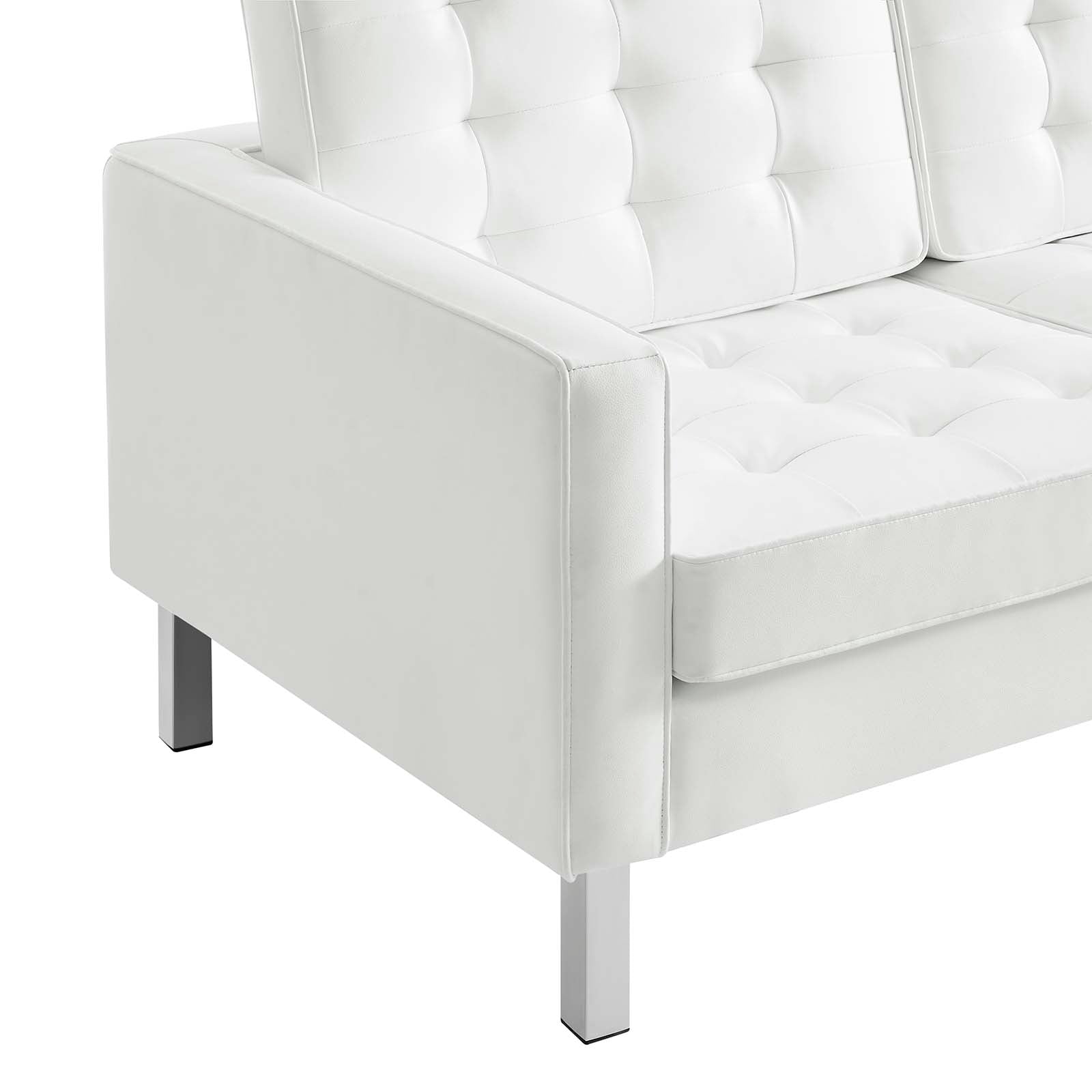 Modway Sofas & Couches - Loft Faux Leather Sofa Silver White