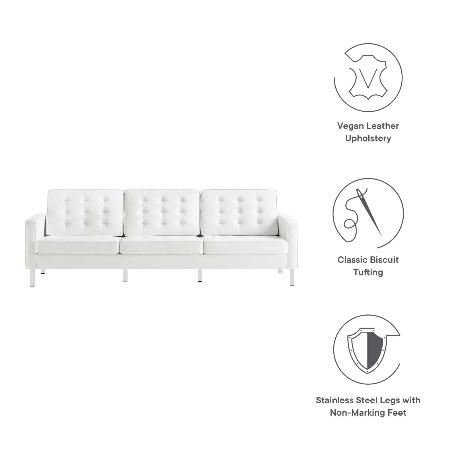 Modway Sofas & Couches - Loft Faux Leather Sofa Silver White