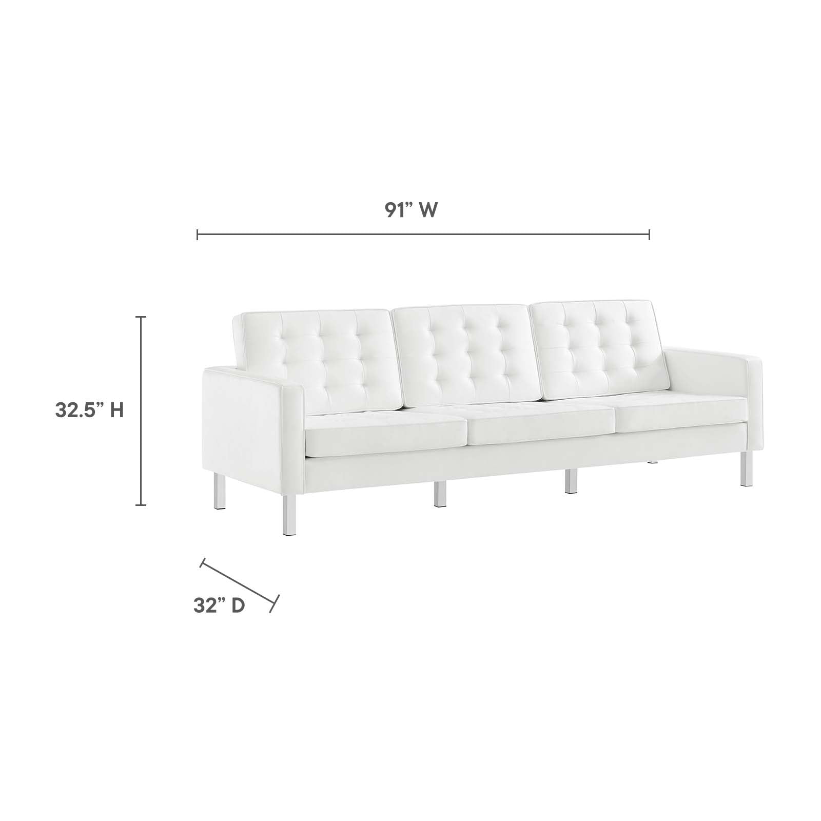 Modway Sofas & Couches - Loft Faux Leather Sofa Silver White