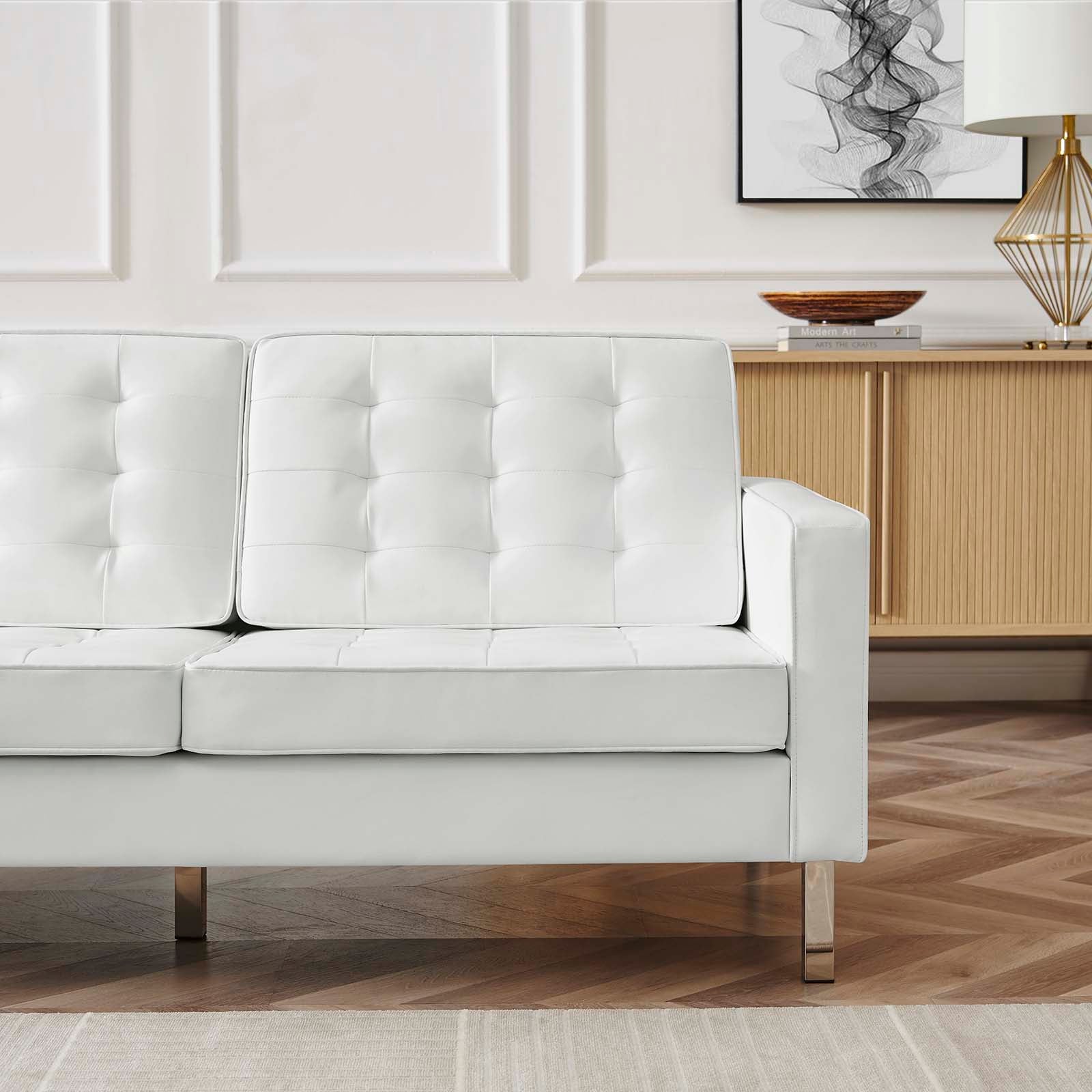 Modway Sofas & Couches - Loft Faux Leather Sofa Silver White