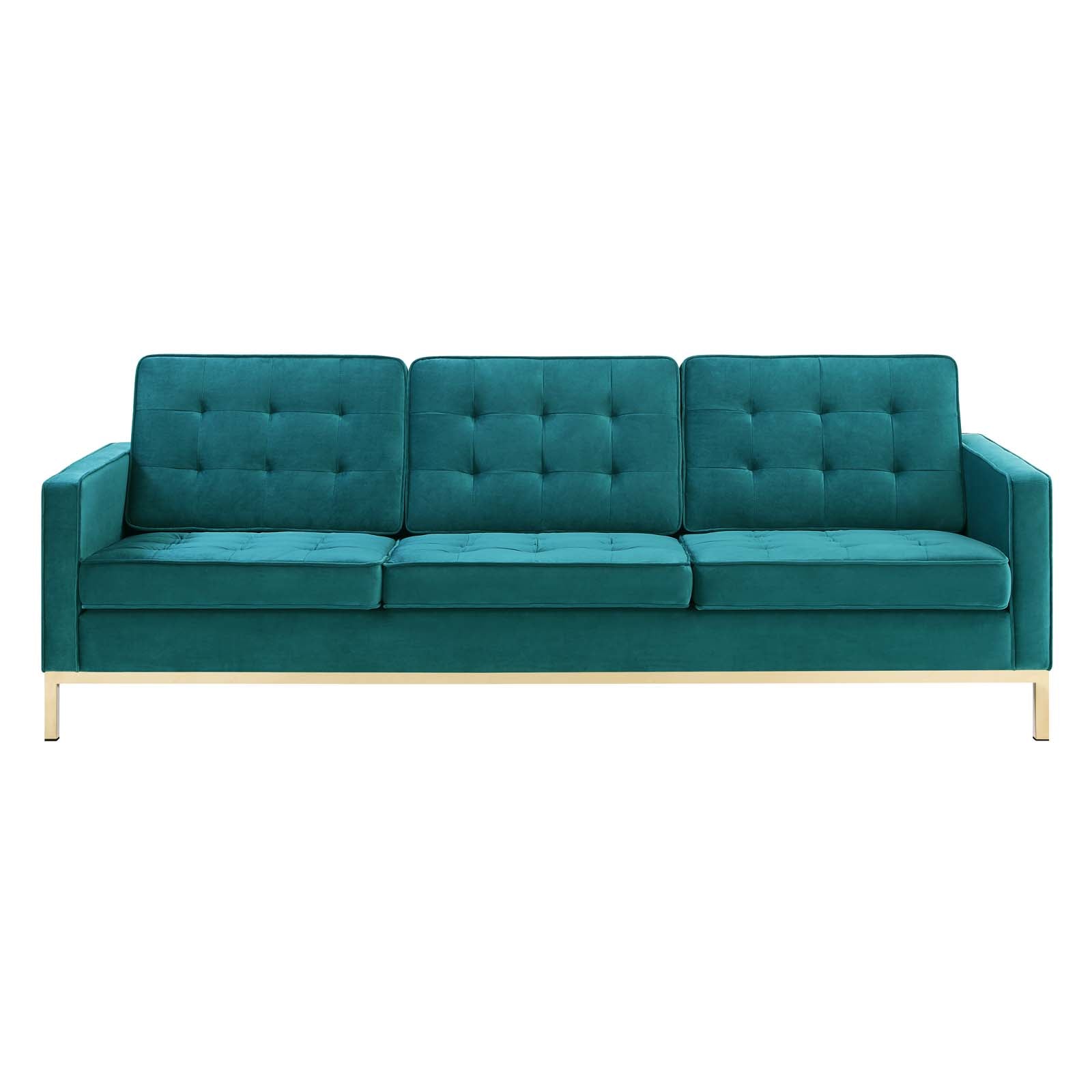 Modway Sofas & Couches - Loft Gold Stainless Steel Leg Performance Velvet Sofa Gold And Teal