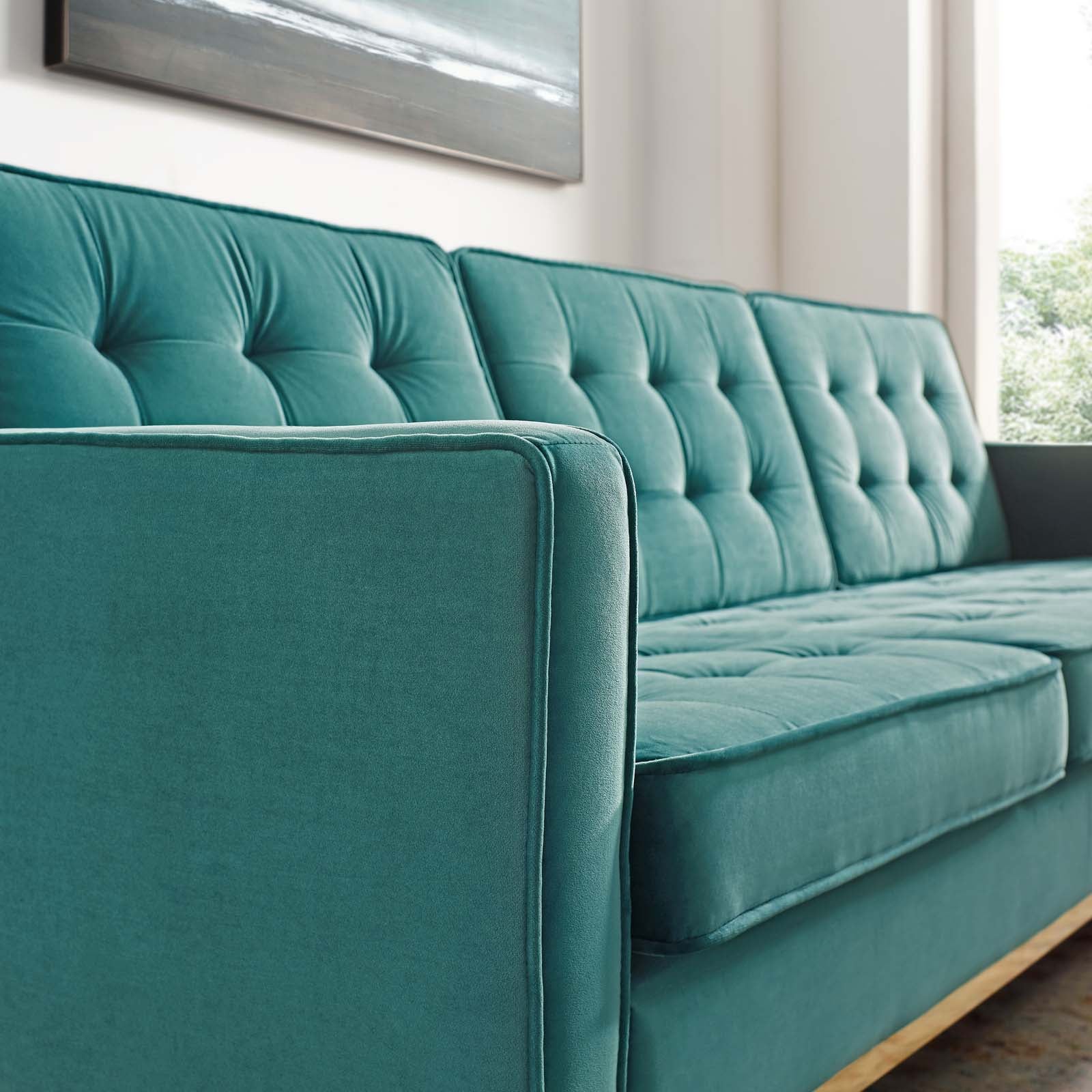 Modway Sofas & Couches - Loft Gold Stainless Steel Leg Performance Velvet Sofa Gold And Teal