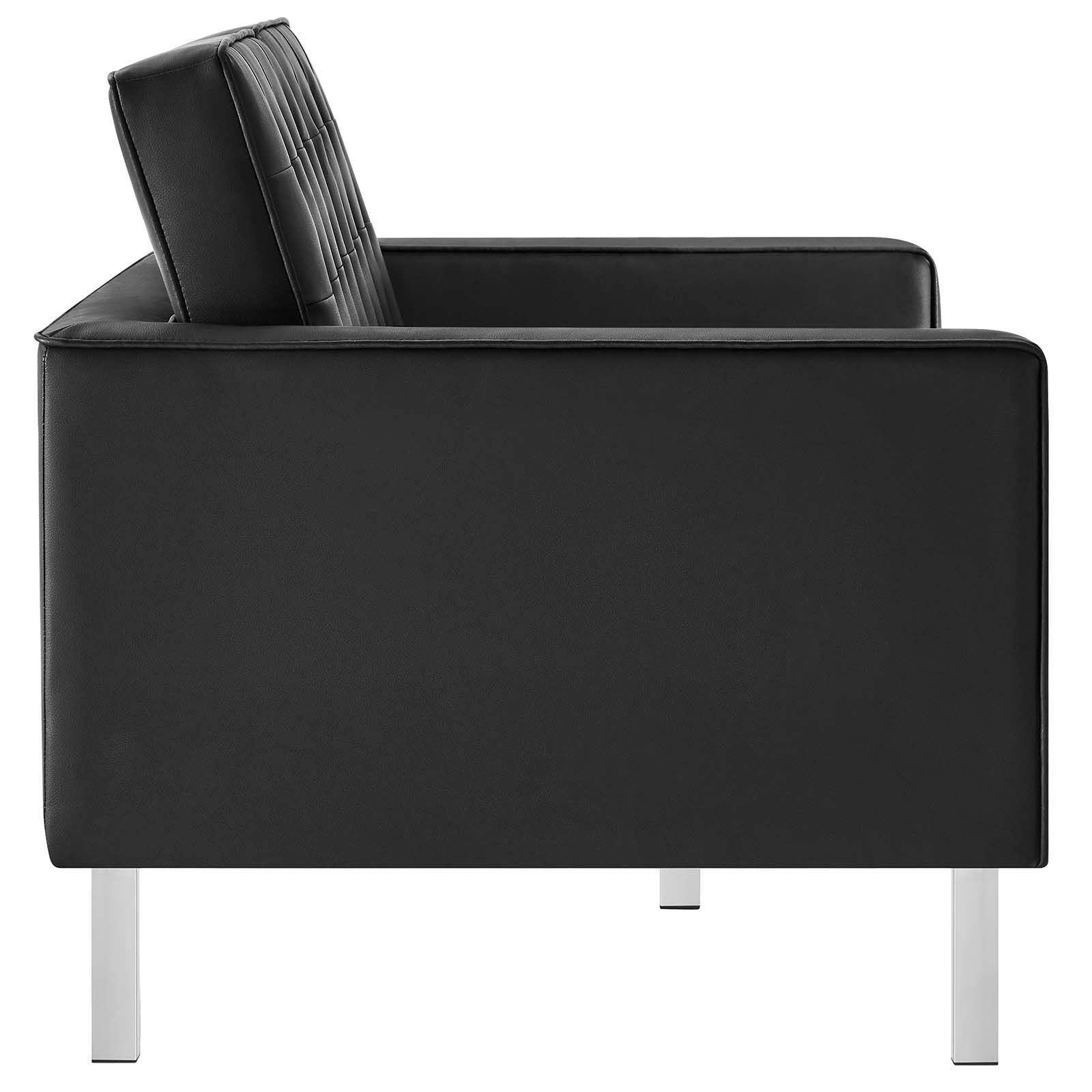 Modway Loveseats - Loft-Tufted-Vegan-Leather-Loveseat-Silver-Black
