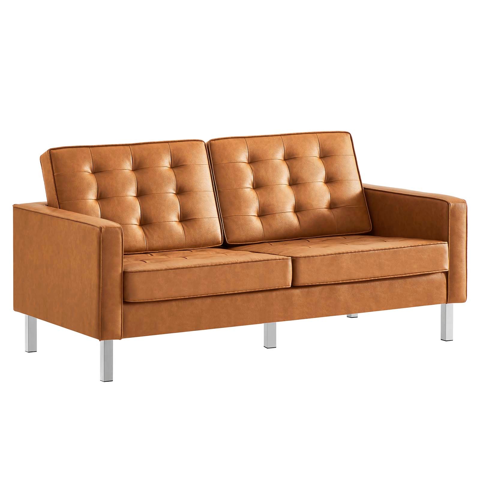 Modway Loveseats - Loft Tufted Upholstered Faux Leather Loveseat Silver Tan