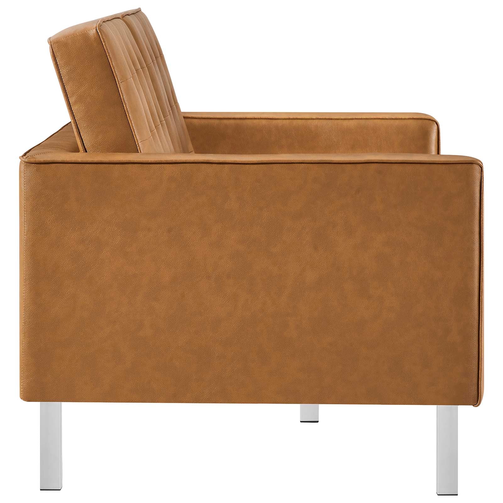 Modway Loveseats - Loft Tufted Upholstered Faux Leather Loveseat Silver Tan