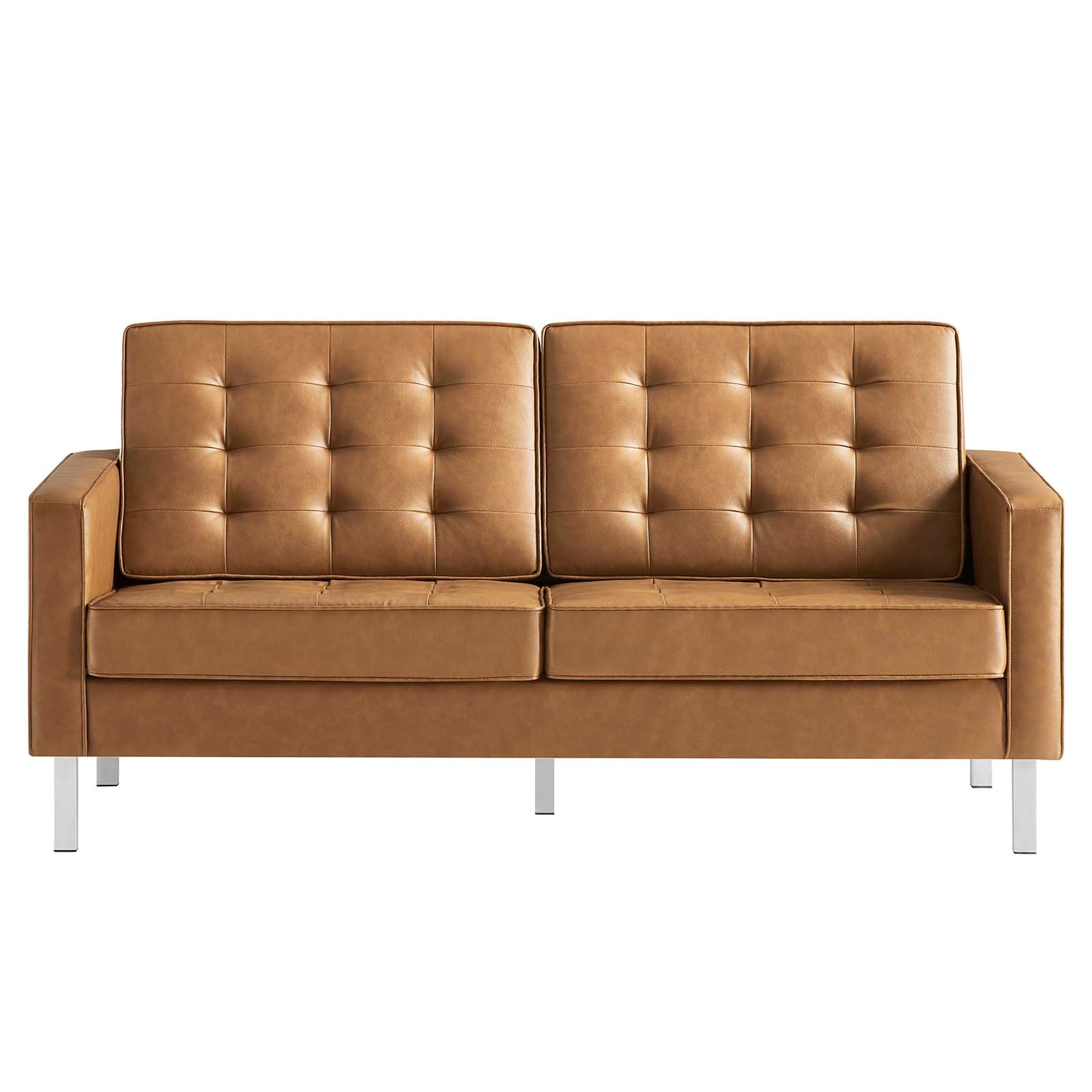 Modway Loveseats - Loft Tufted Upholstered Faux Leather Loveseat Silver Tan