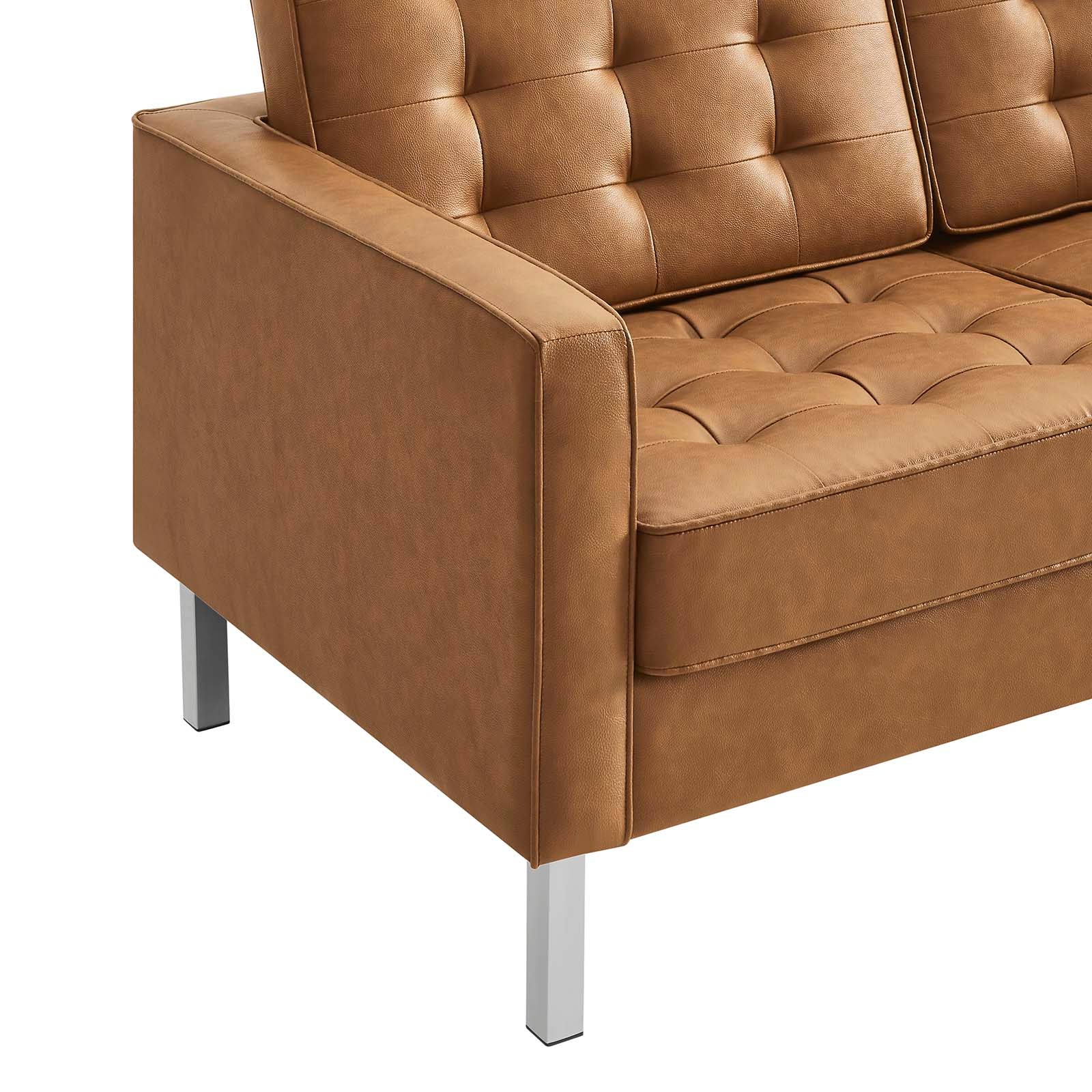 Modway Loveseats - Loft Tufted Upholstered Faux Leather Loveseat Silver Tan