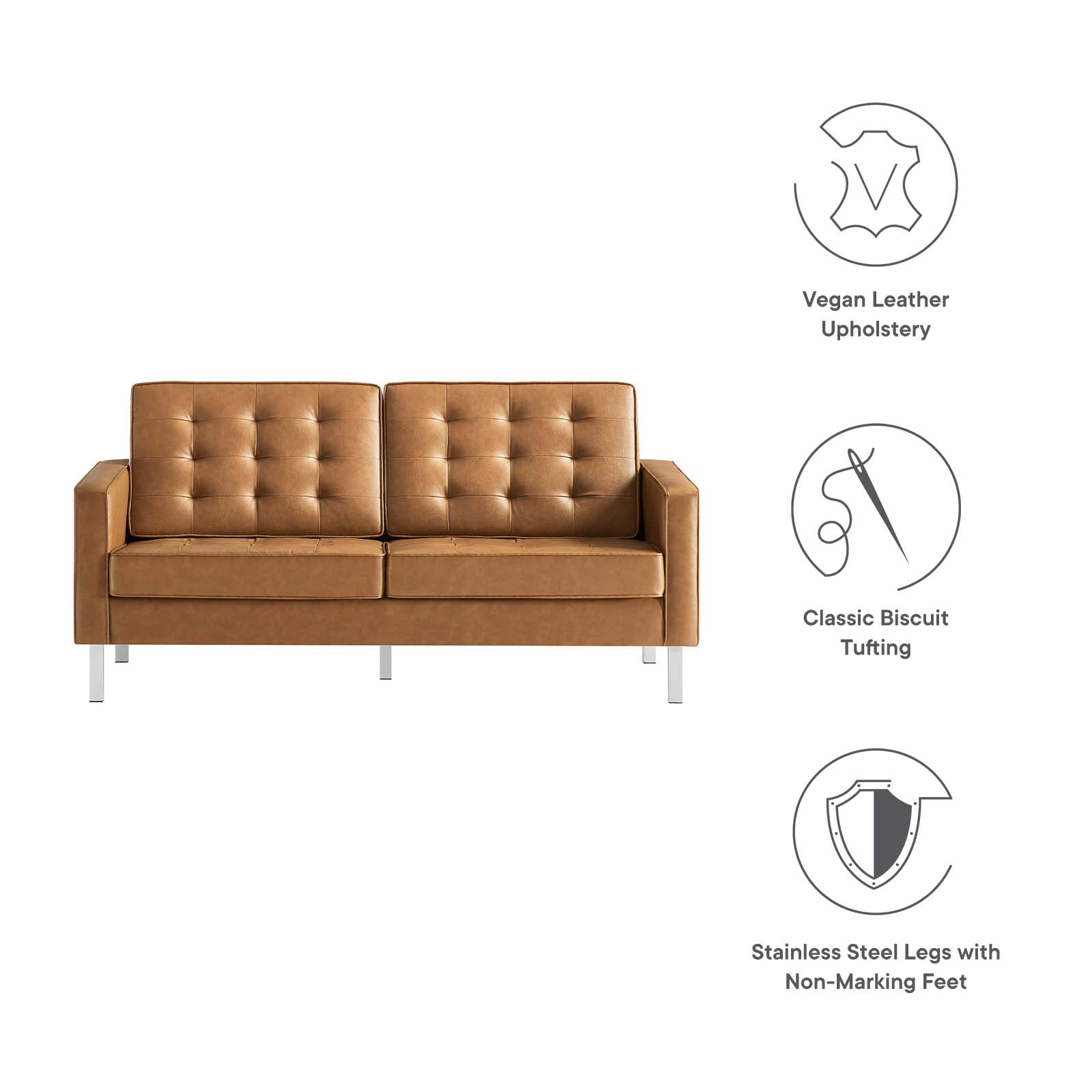 Modway Loveseats - Loft Tufted Upholstered Faux Leather Loveseat Silver Tan