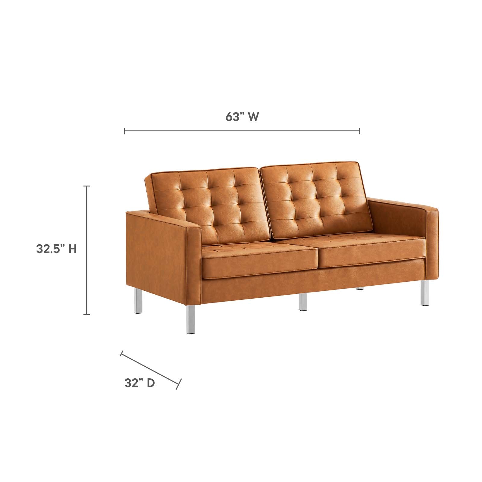 Modway Loveseats - Loft Tufted Upholstered Faux Leather Loveseat Silver Tan