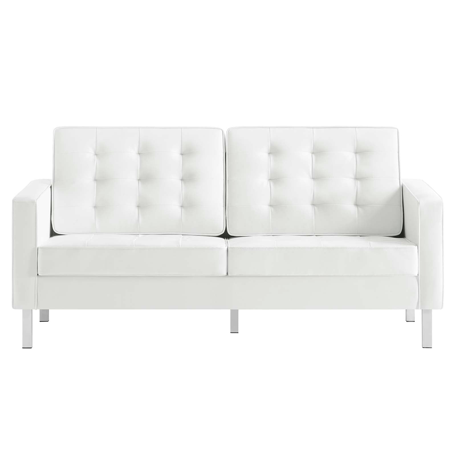 Modway Loveseats - Loft Tufted Upholstered Faux Leather Loveseat Silver White