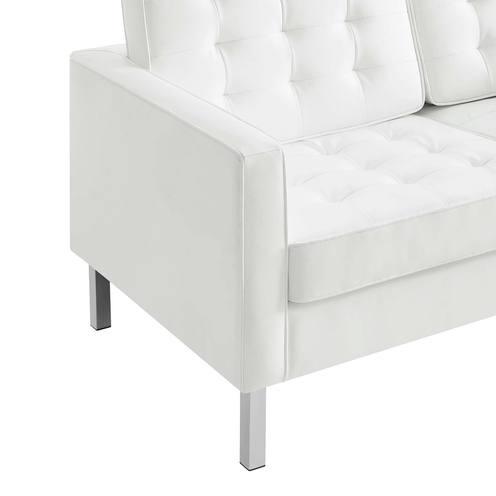 Modway Loveseats - Loft Tufted Upholstered Faux Leather Loveseat Silver White