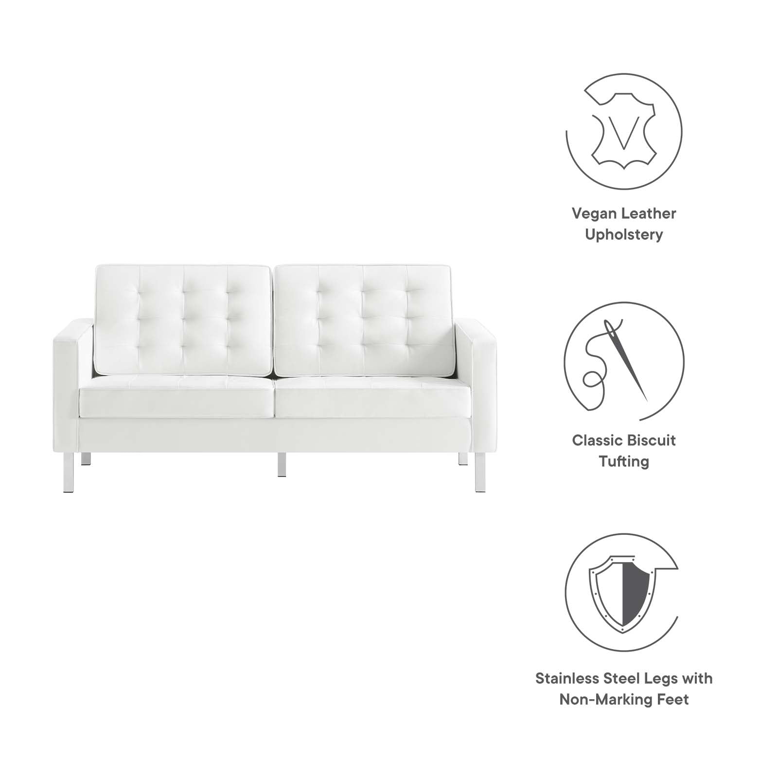 Modway Loveseats - Loft Tufted Upholstered Faux Leather Loveseat Silver White