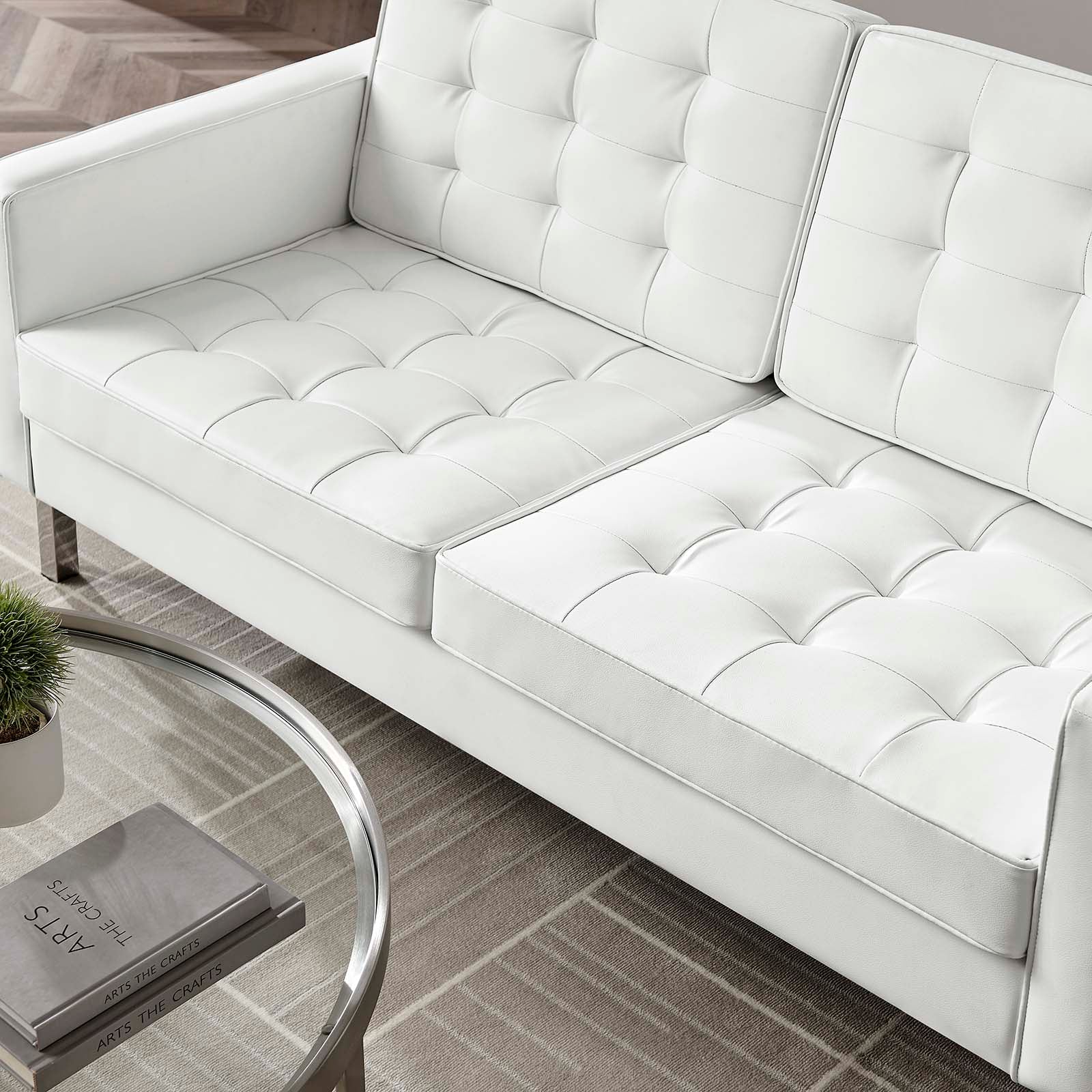 Modway Loveseats - Loft Tufted Upholstered Faux Leather Loveseat Silver White