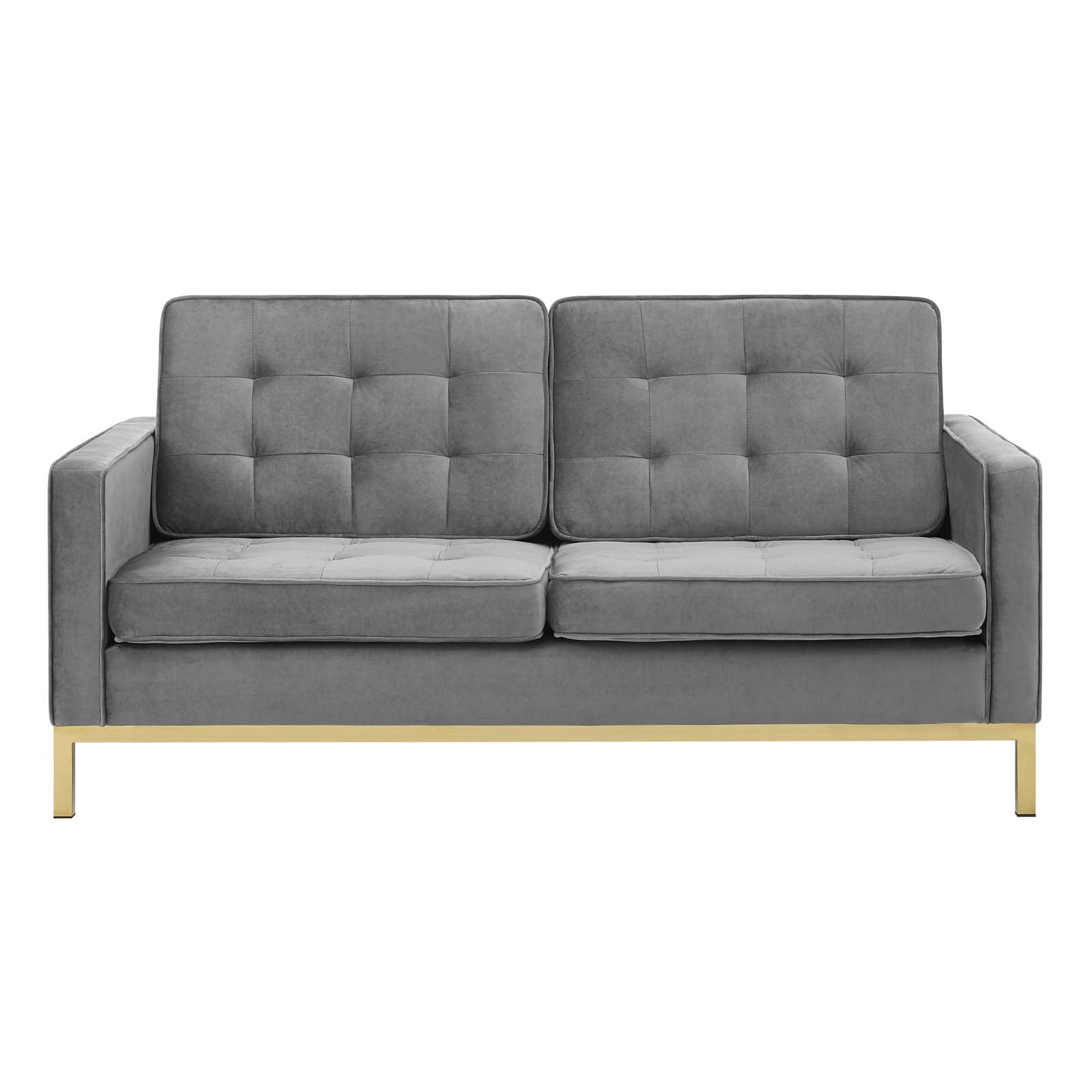 Modway Loveseats - Loft Gold Stainless Steel Leg Performance Velvet Loveseat Gold Gray