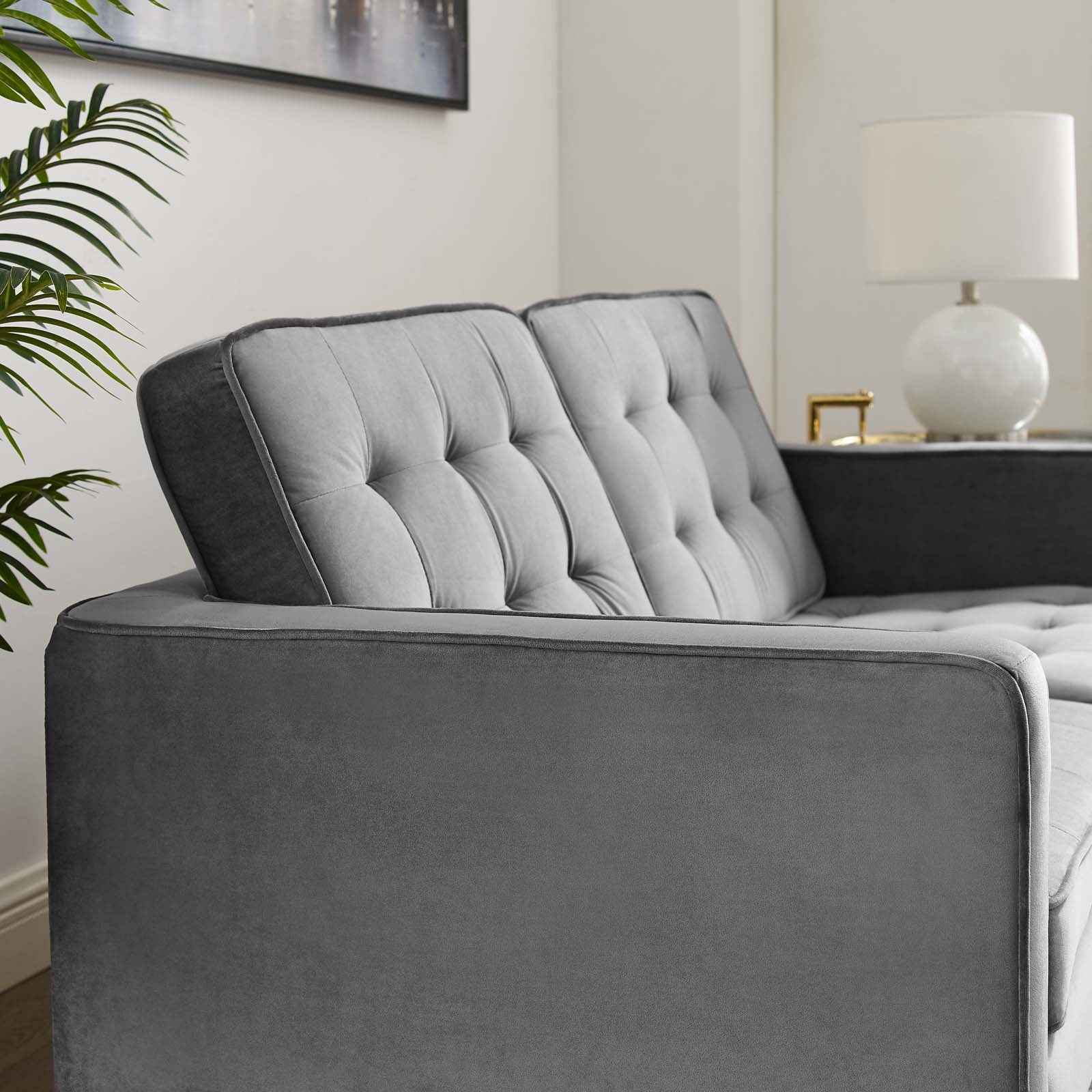 Modway Loveseats - Loft Gold Stainless Steel Leg Performance Velvet Loveseat Gold Gray