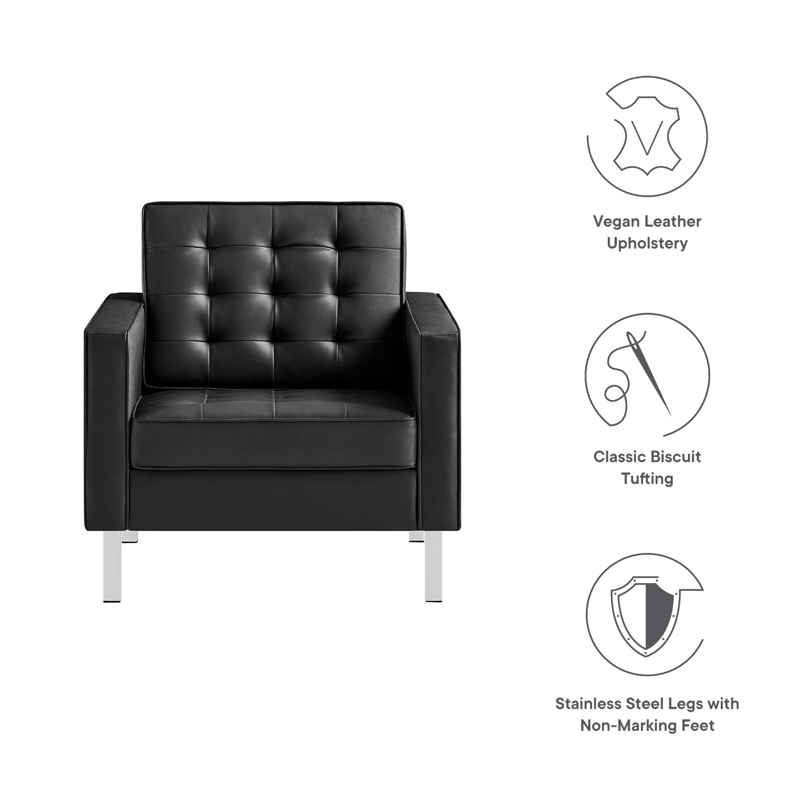 Modway Accent Chairs - Loft Tufted Upholstered Faux Leather Armchair Silver Black