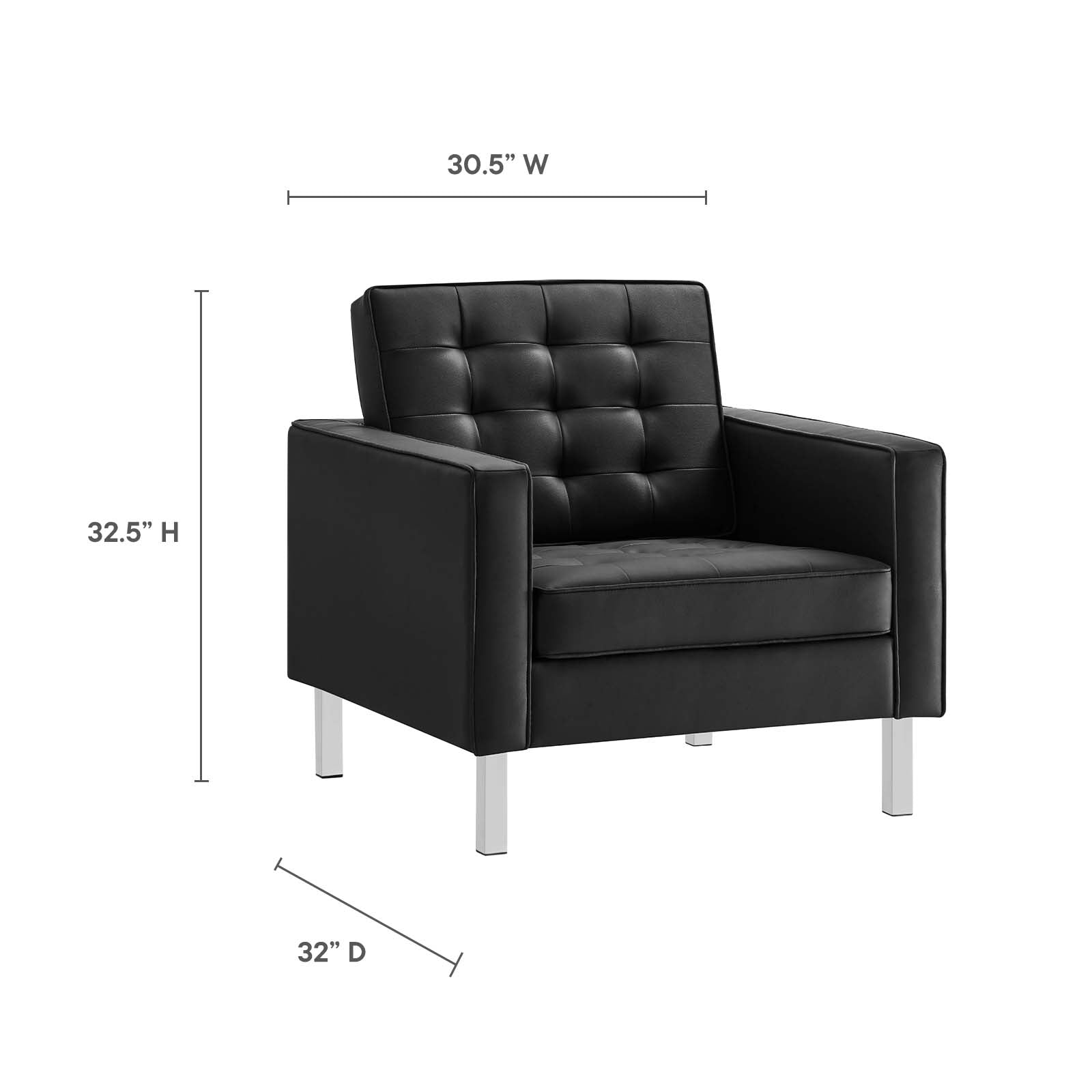 Modway Accent Chairs - Loft Tufted Upholstered Faux Leather Armchair Silver Black