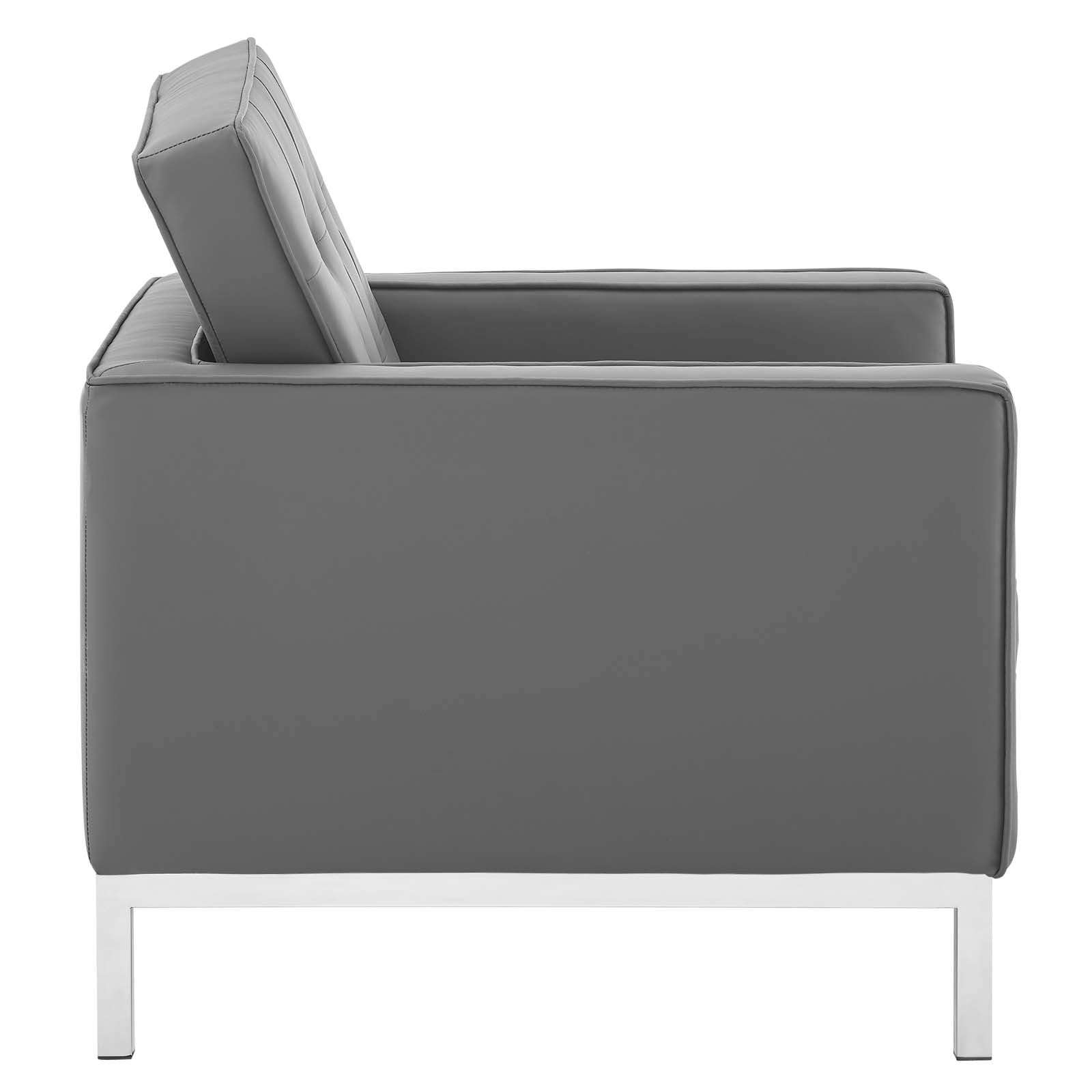 Modway Accent Chairs - Loft Tufted Upholstered Faux Leather Armchair Silver Gray