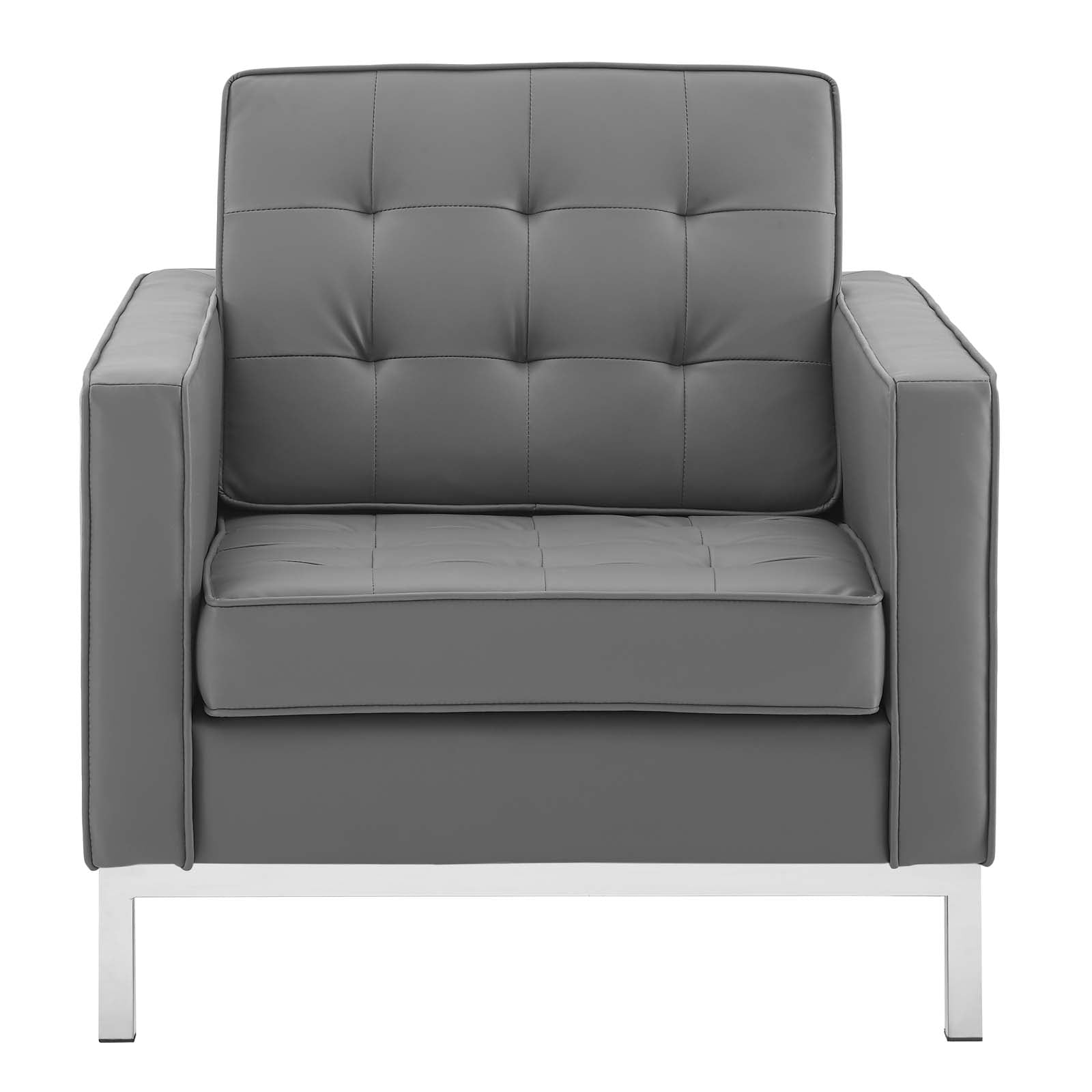 Modway Accent Chairs - Loft Tufted Upholstered Faux Leather Armchair Silver Gray