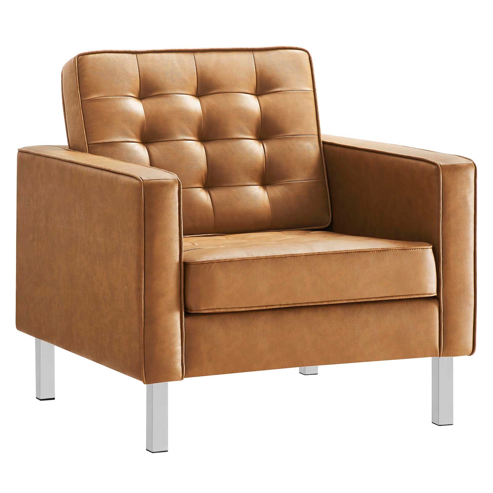 Modway Accent Chairs - Loft Tufted Upholstered Faux Leather Armchair Silver Tan