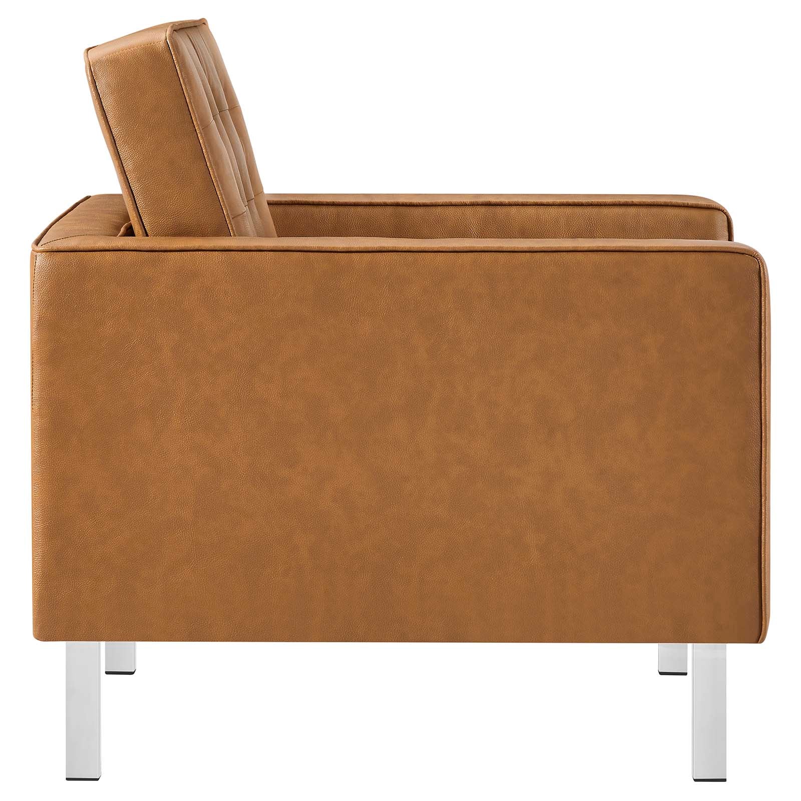 Modway Accent Chairs - Loft Tufted Upholstered Faux Leather Armchair Silver Tan