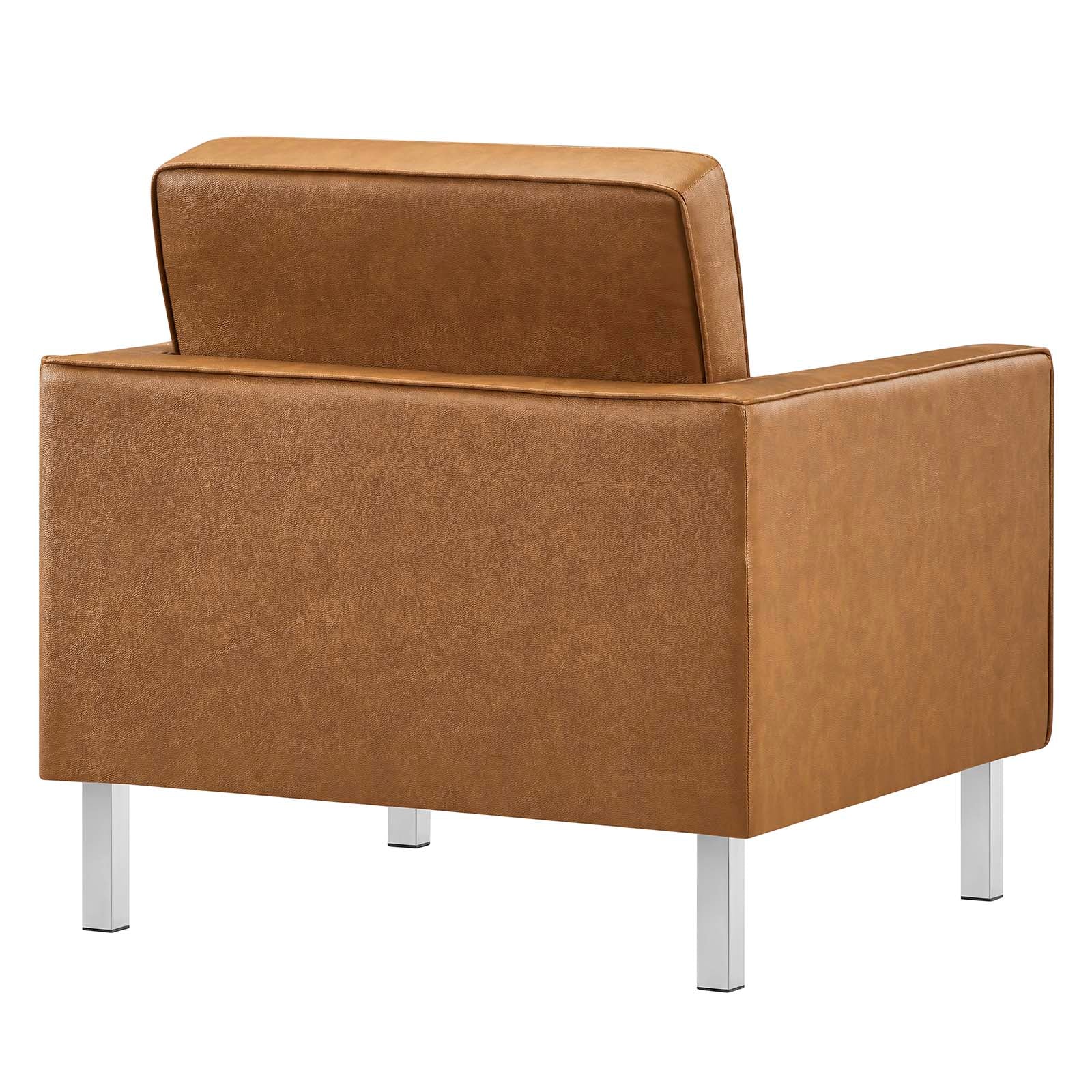 Modway Accent Chairs - Loft Tufted Upholstered Faux Leather Armchair Silver Tan