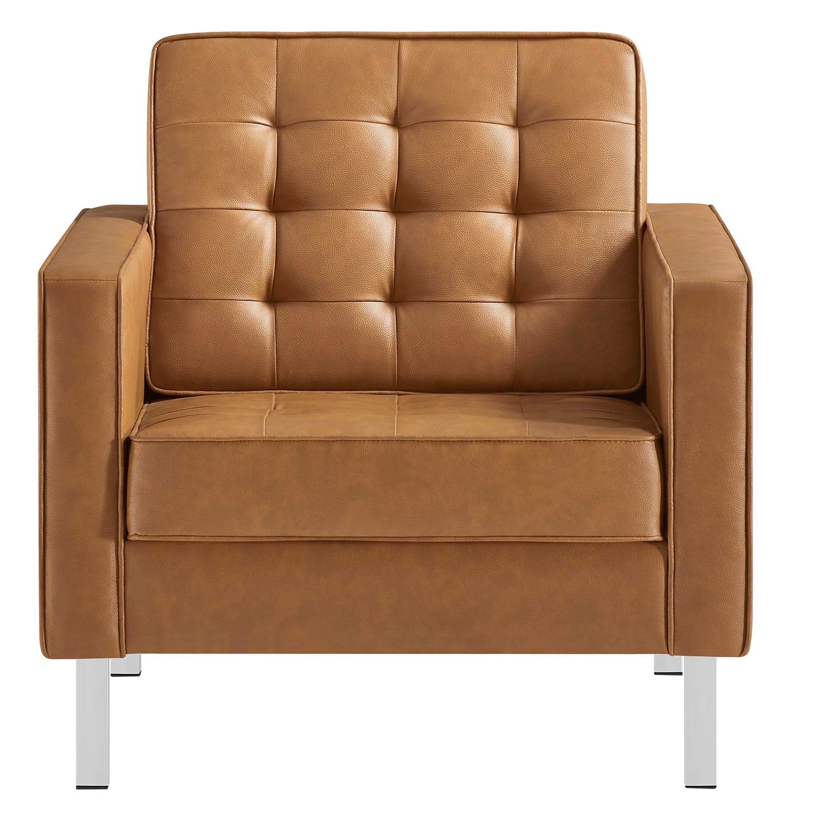 Modway Accent Chairs - Loft Tufted Upholstered Faux Leather Armchair Silver Tan
