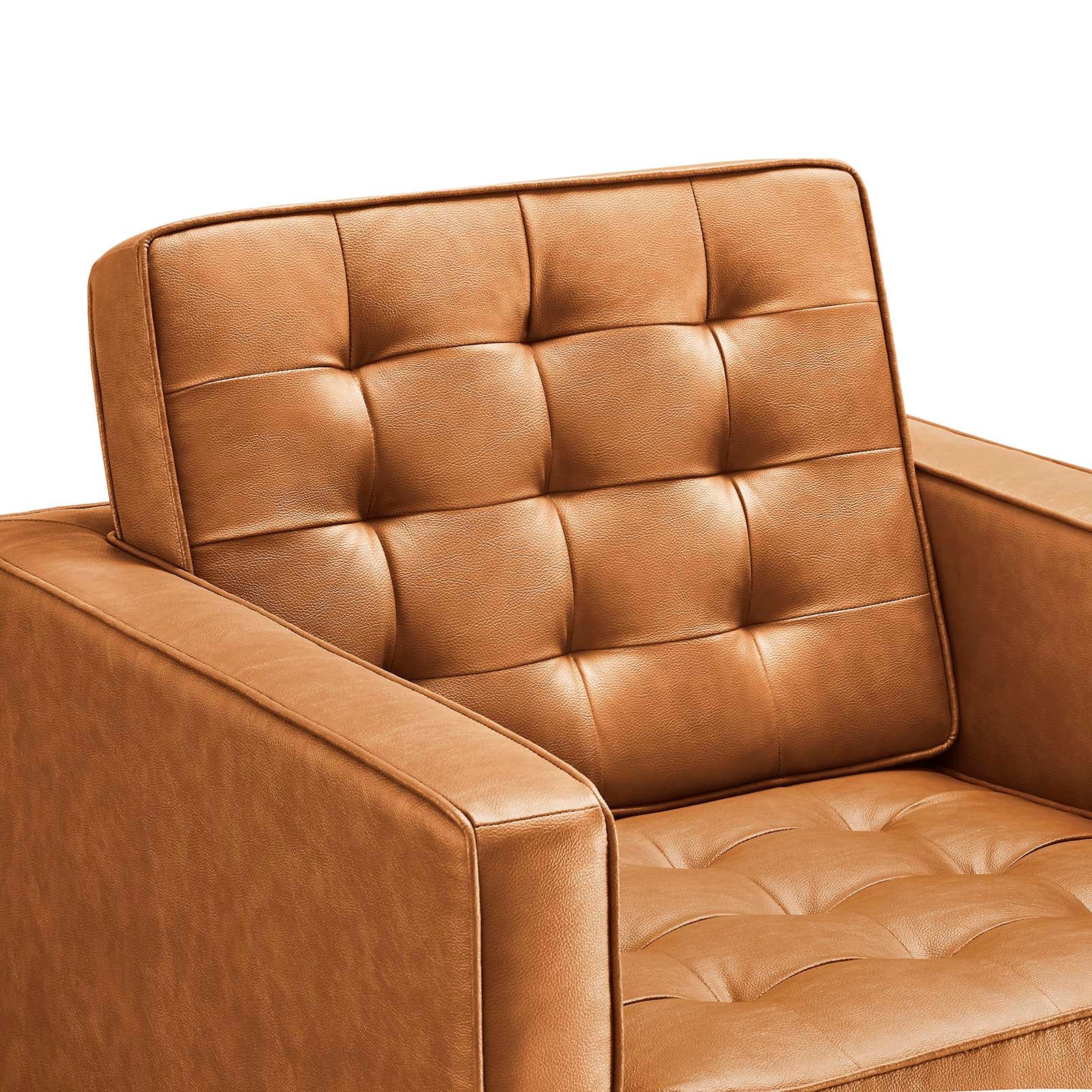 Modway Accent Chairs - Loft Tufted Upholstered Faux Leather Armchair Silver Tan