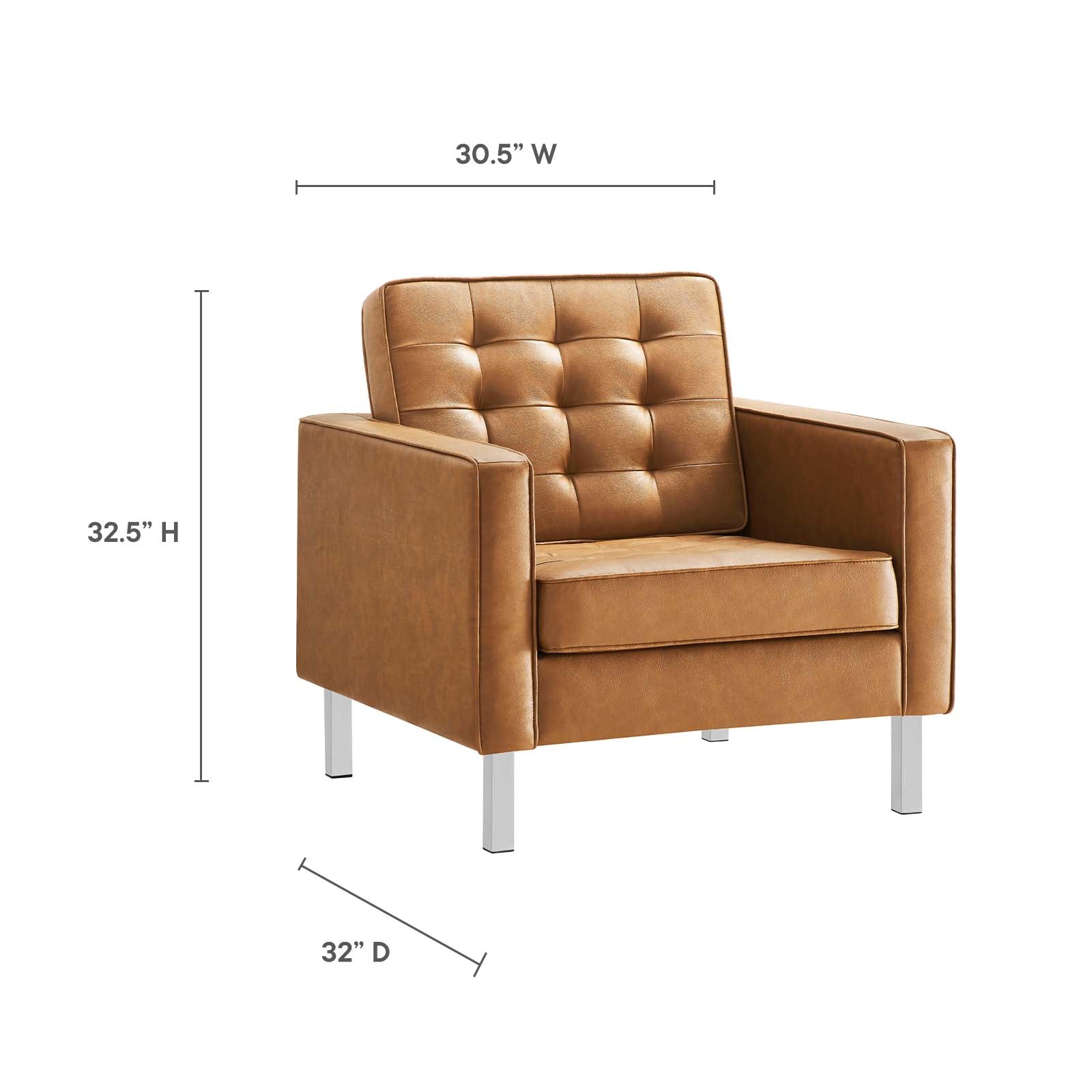 Modway Accent Chairs - Loft Tufted Upholstered Faux Leather Armchair Silver Tan