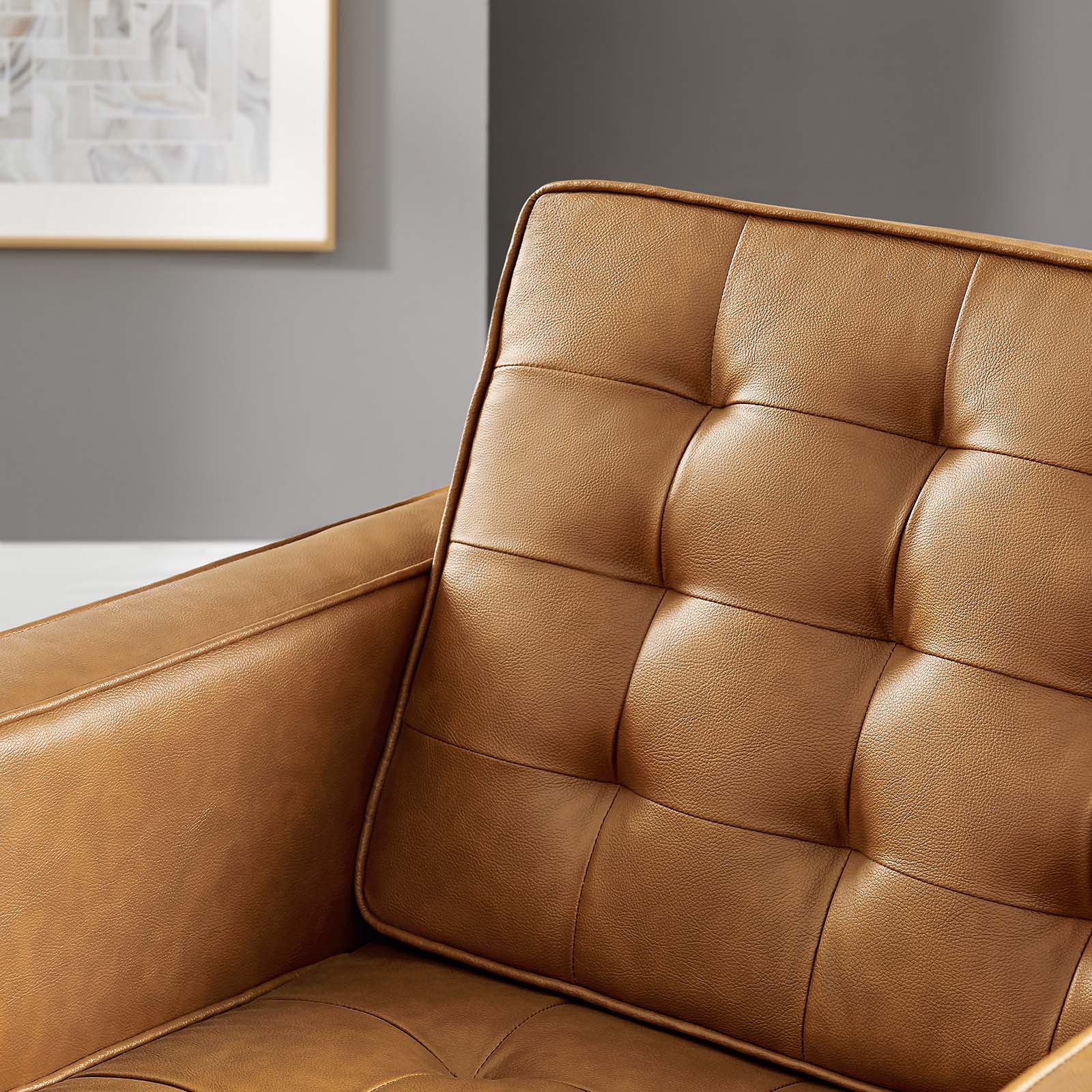 Modway Accent Chairs - Loft Tufted Upholstered Faux Leather Armchair Silver Tan