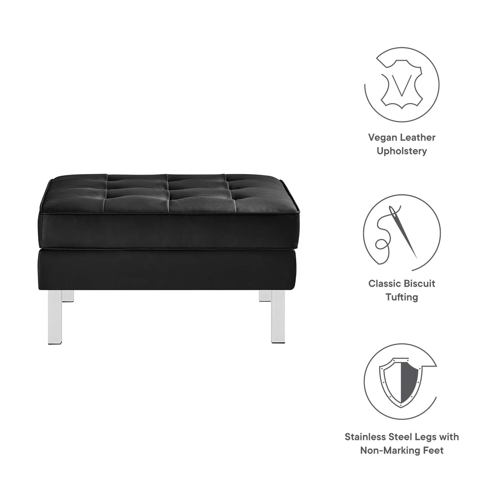 Modway Ottomans & Stools - Loft Tufted Upholstered Faux Leather Ottoman Silver Black
