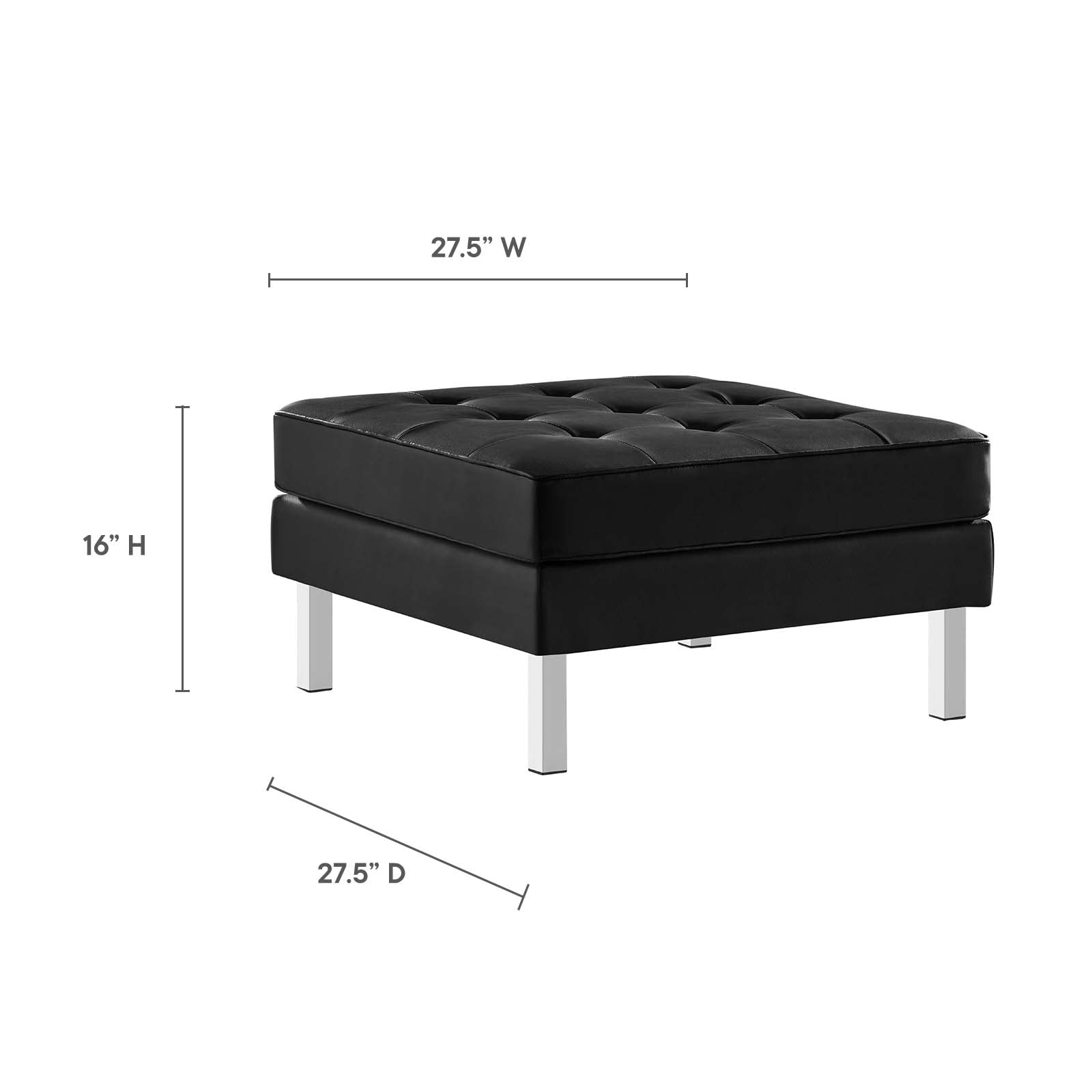 Modway Ottomans & Stools - Loft Tufted Upholstered Faux Leather Ottoman Silver Black