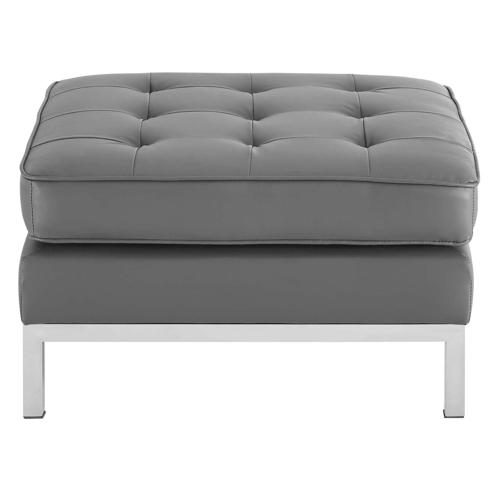 Modway Ottomans & Stools - Loft Tufted Upholstered Faux Leather Ottoman Silver Gray