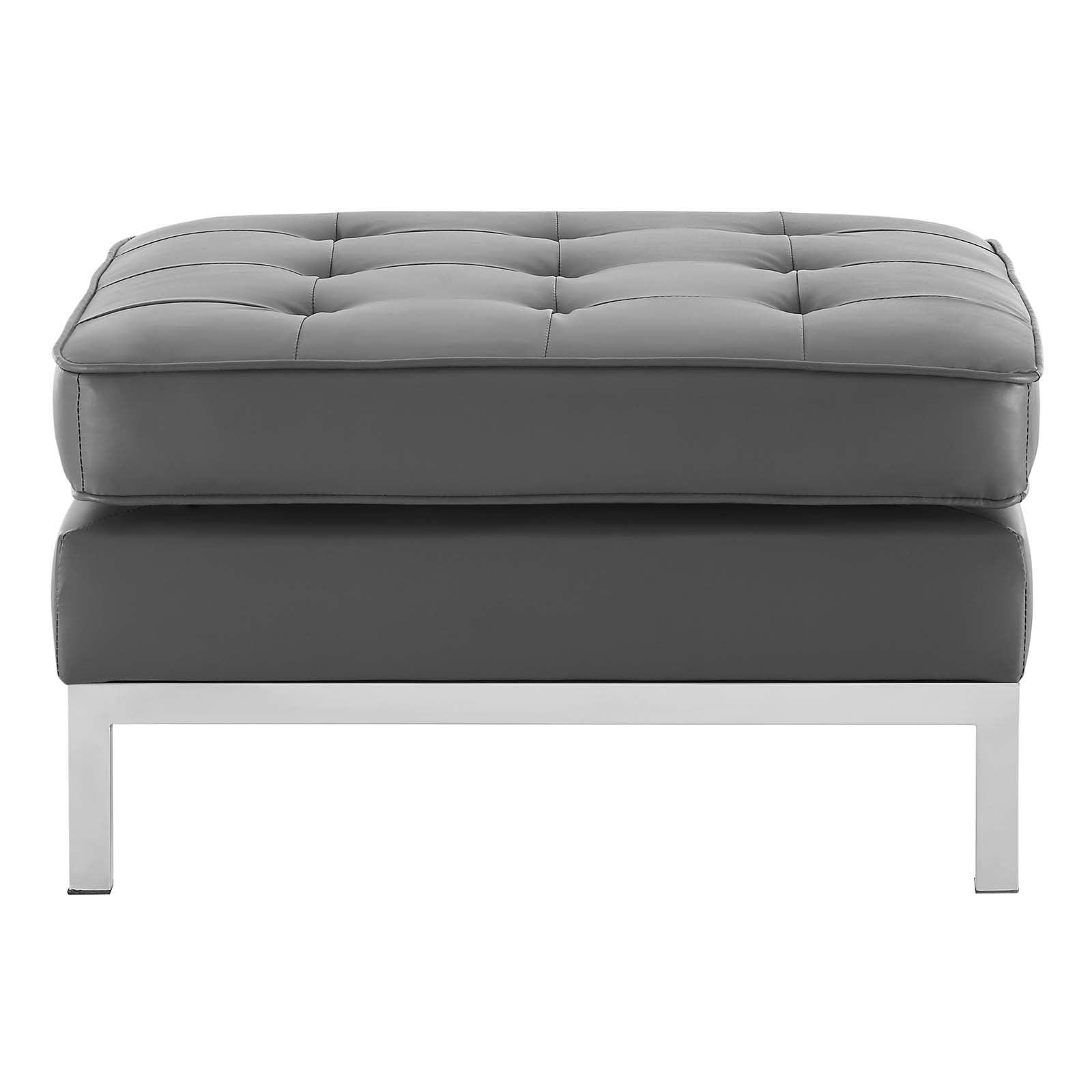 Modway Ottomans & Stools - Loft Tufted Upholstered Faux Leather Ottoman Silver Gray